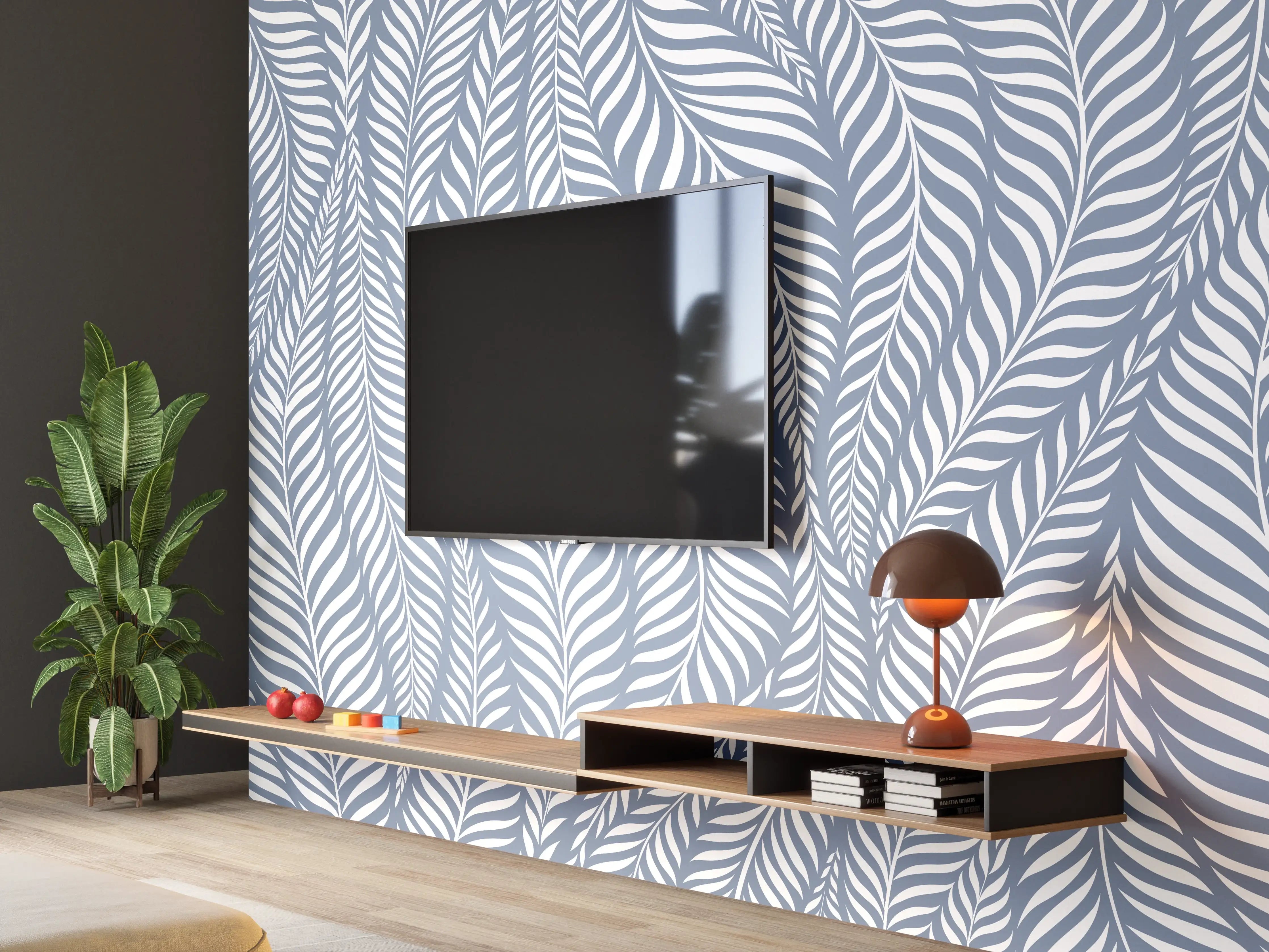 Wandverkleidung Wohnzimmer - Moderne weiße Blättermuster
