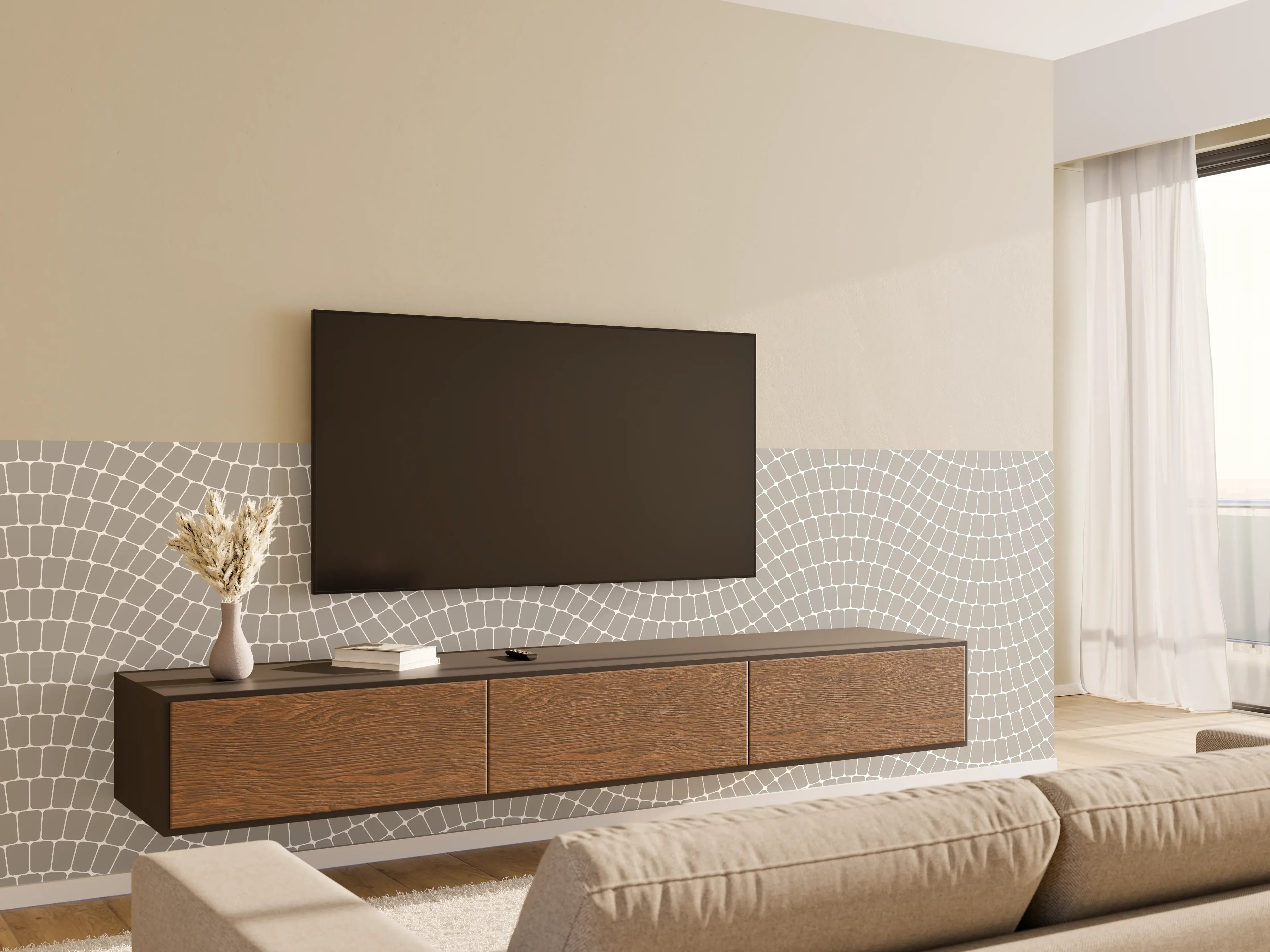 Wandverkleidung Wohnzimmer - Moderne weiße Fliese mit Wellenmuster