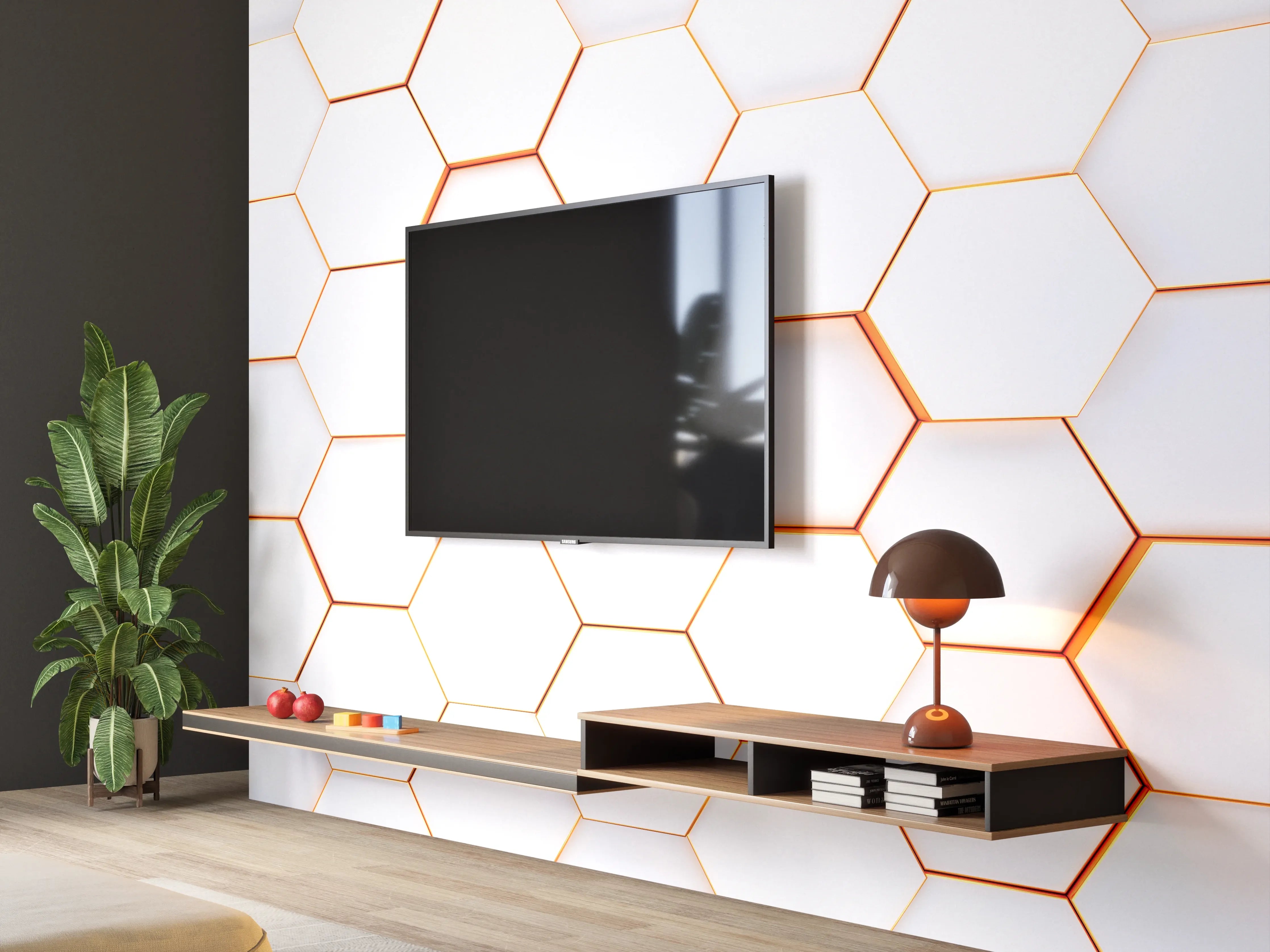 Wandverkleidung Wohnzimmer - Moderne weiße Wand mit Hexagon-Mustern