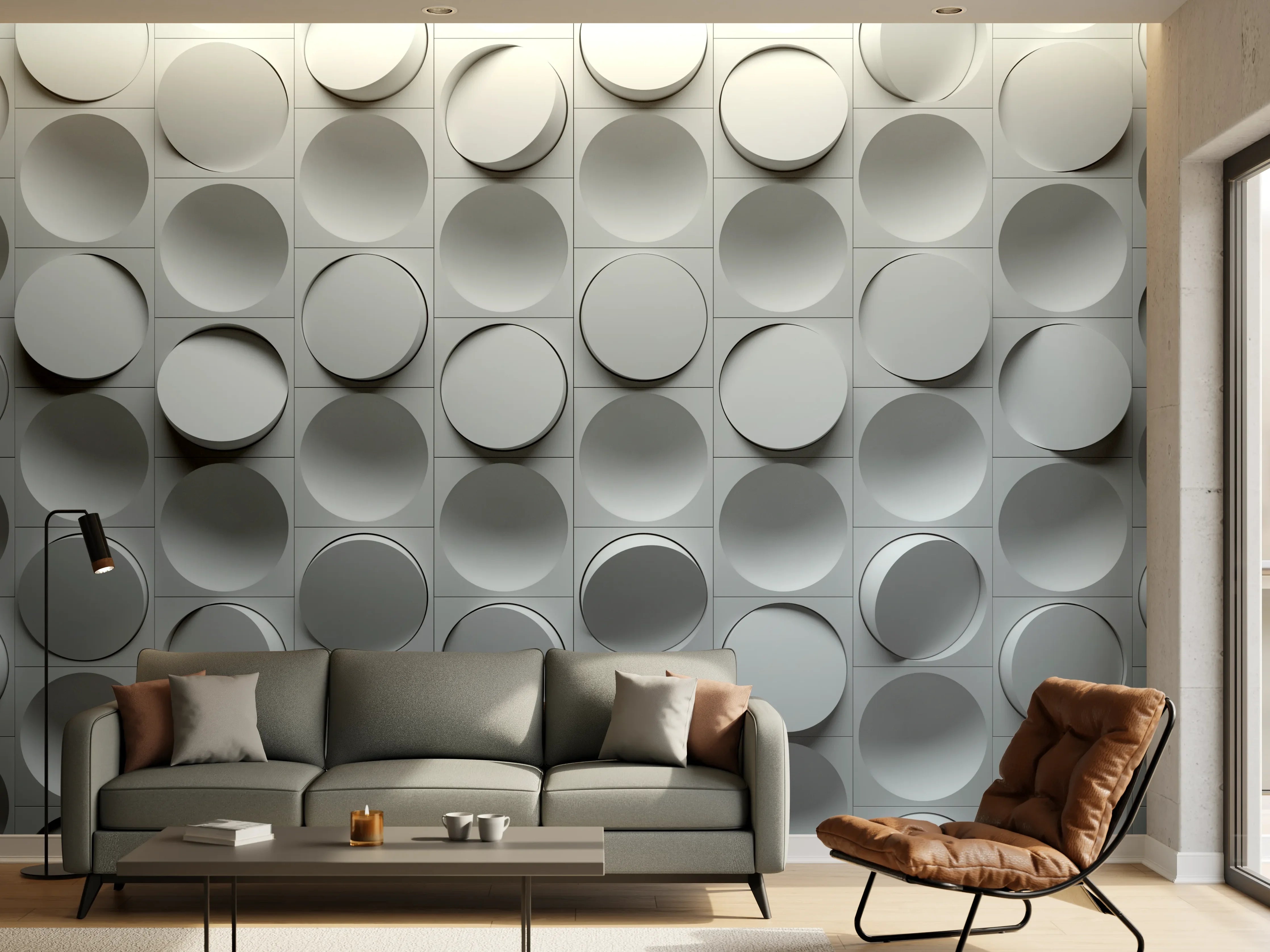 Wandverkleidung Wohnzimmer - Moderne, graue Wanddekoration