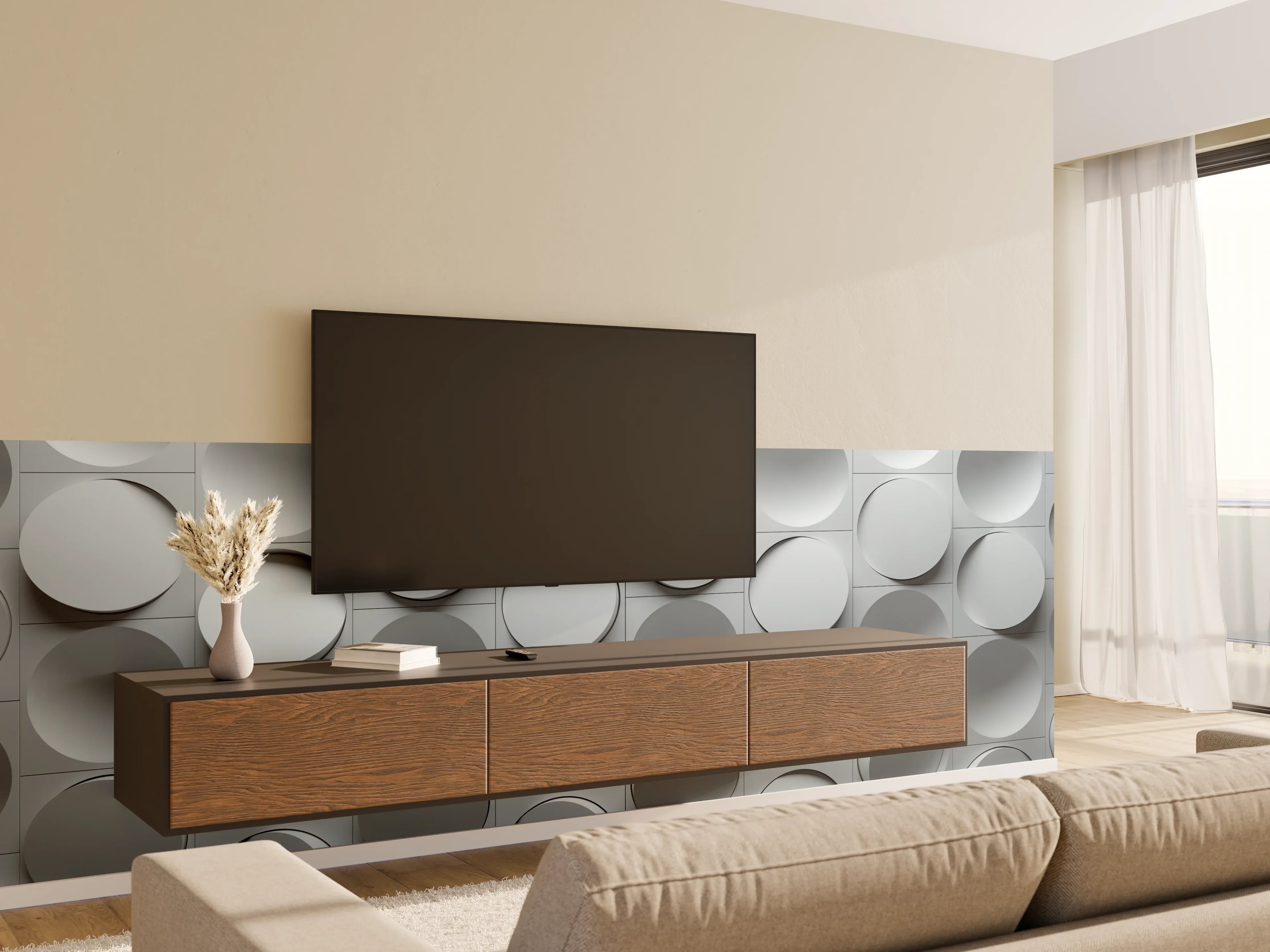 Wandverkleidung Wohnzimmer - Moderne, graue Wanddekoration