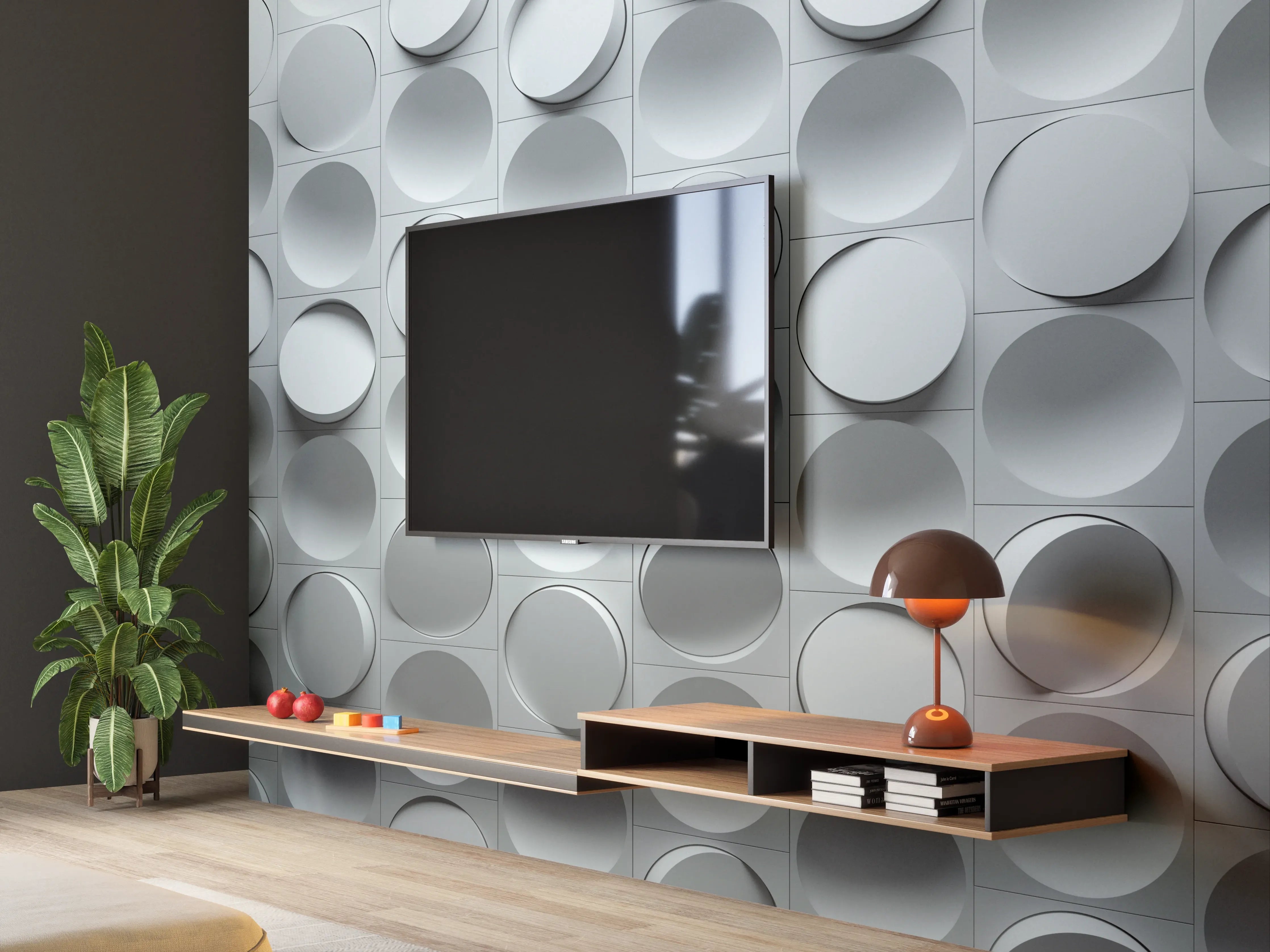 Wandverkleidung Wohnzimmer - Moderne, graue Wanddekoration