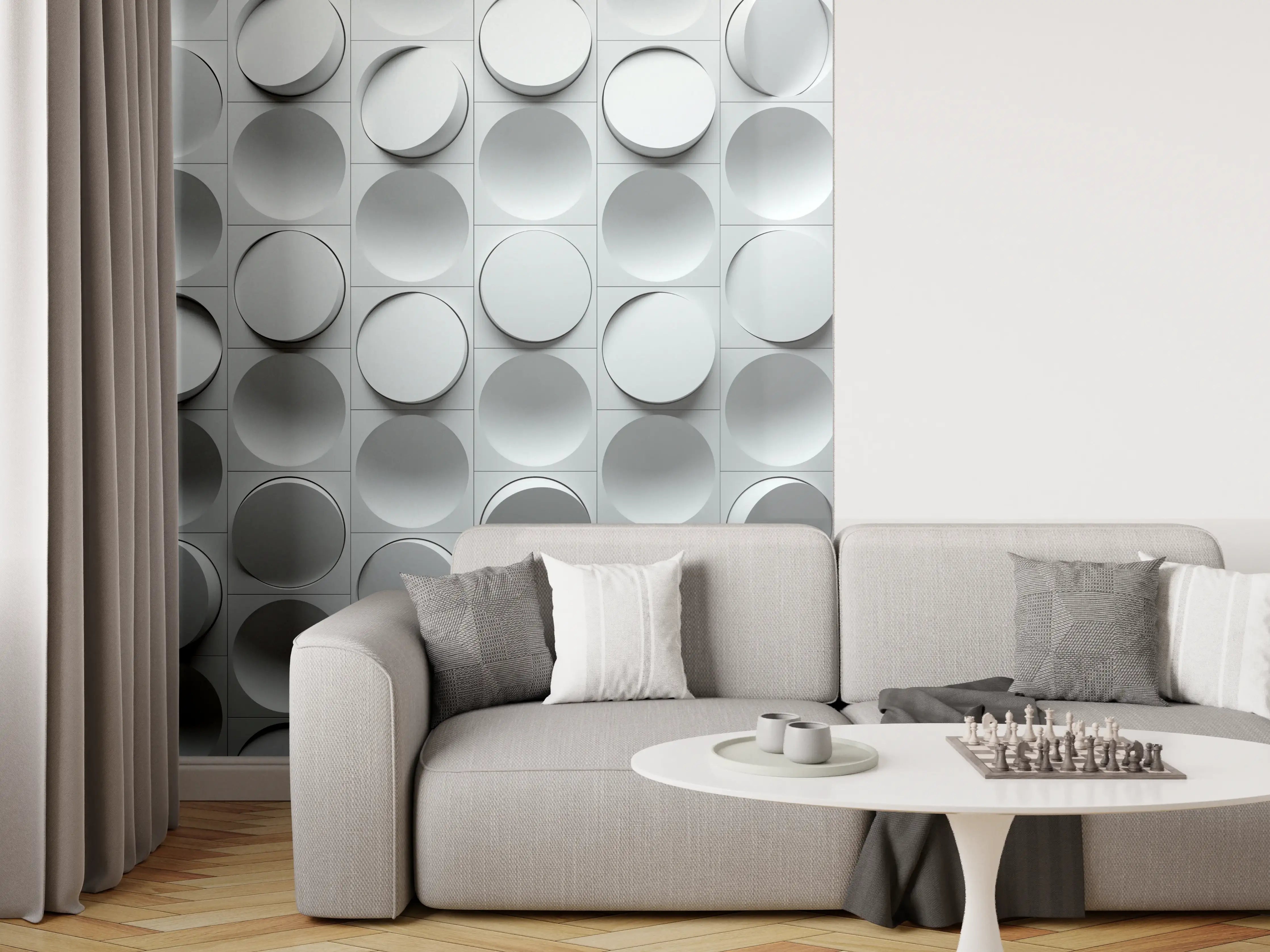 Wandverkleidung Wohnzimmer - Moderne, graue Wanddekoration