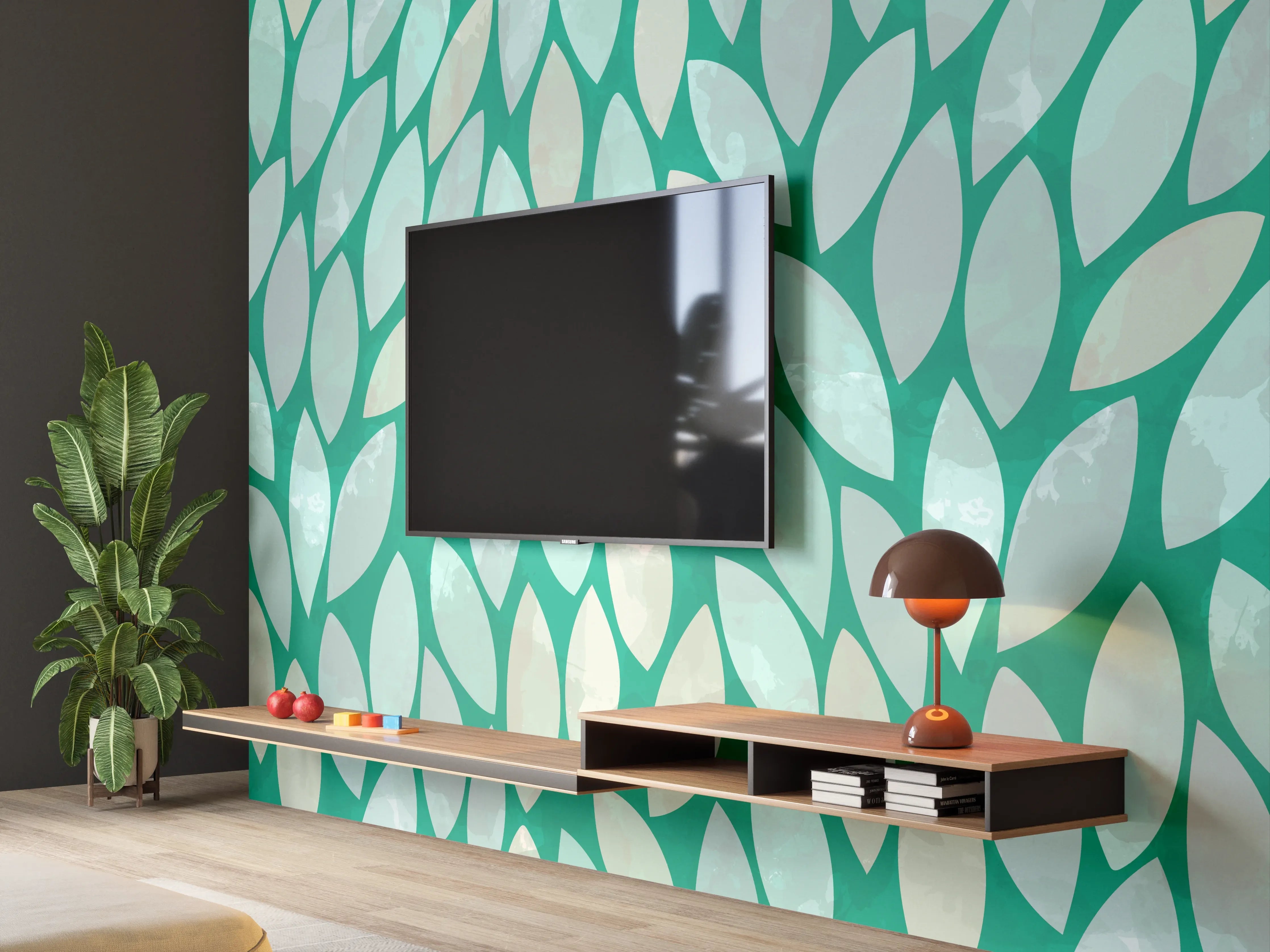 Wandverkleidung Wohnzimmer - Moderne, grüne Musterwanddekoration