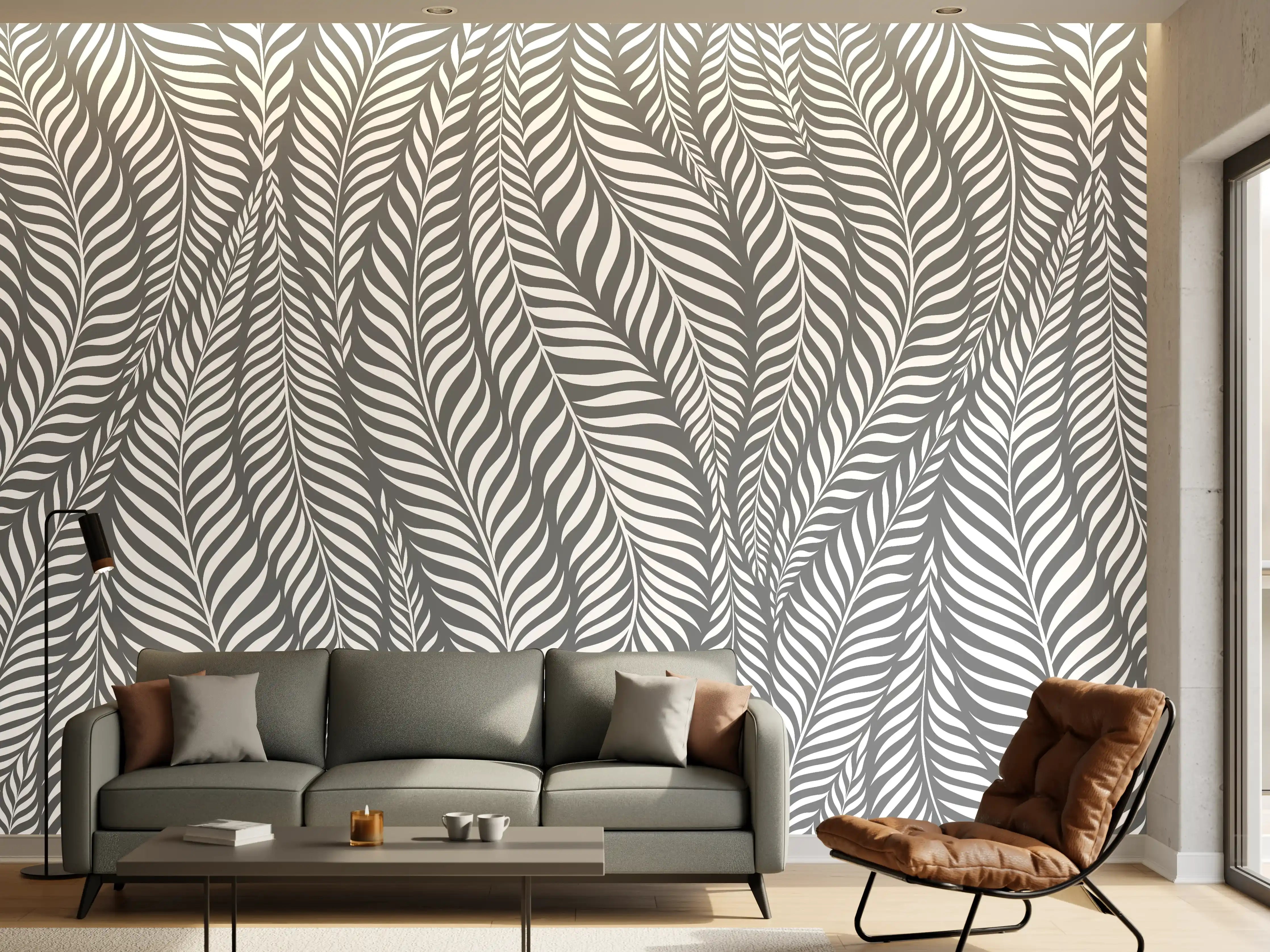 Wandverkleidung Wohnzimmer - Moderne, stilvolle Tapete mit Flora-Muster