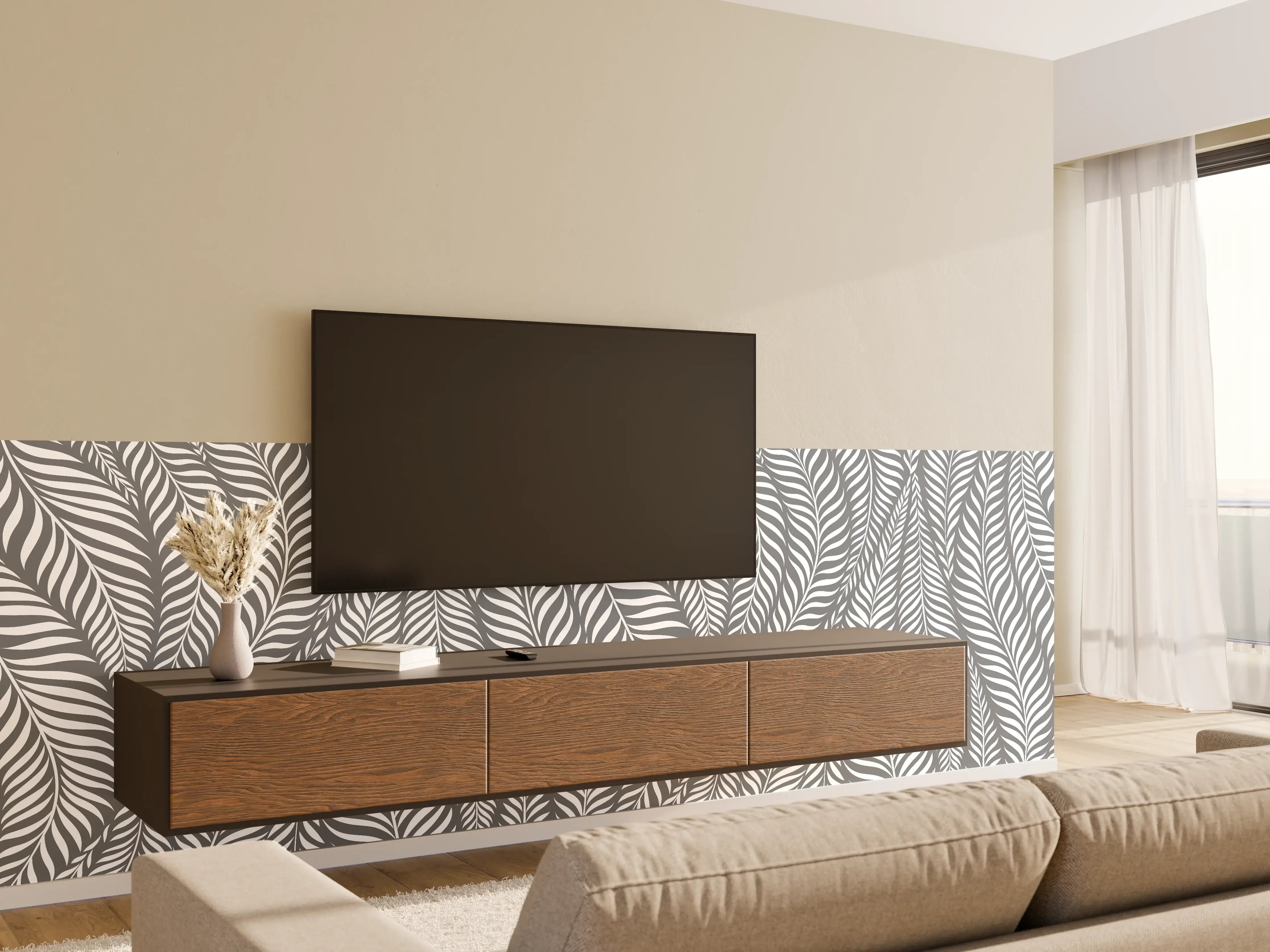 Wandverkleidung Wohnzimmer - Moderne, stilvolle Tapete mit Flora-Muster
