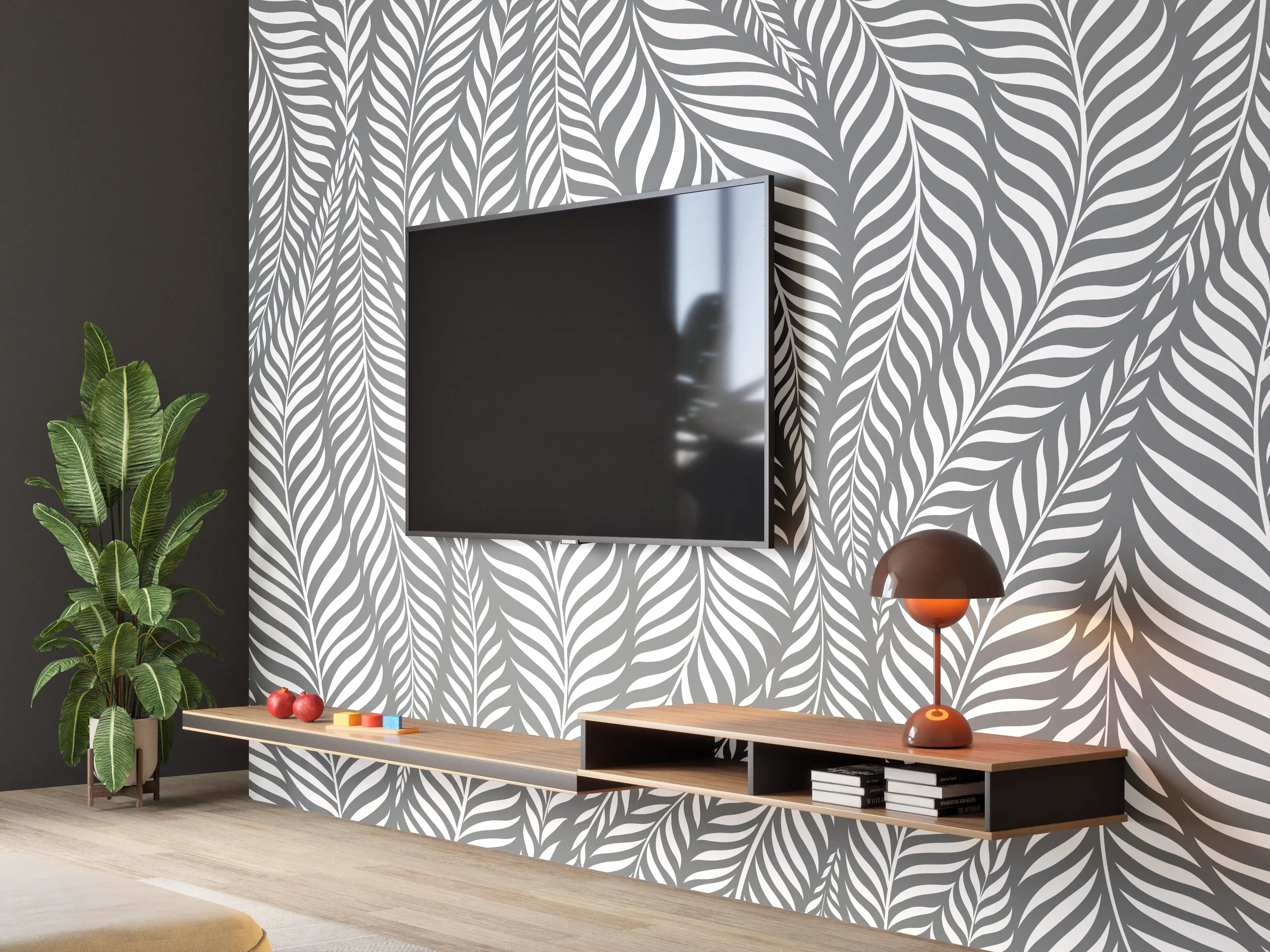 Wandverkleidung Wohnzimmer - Moderne, stilvolle Tapete mit Flora-Muster