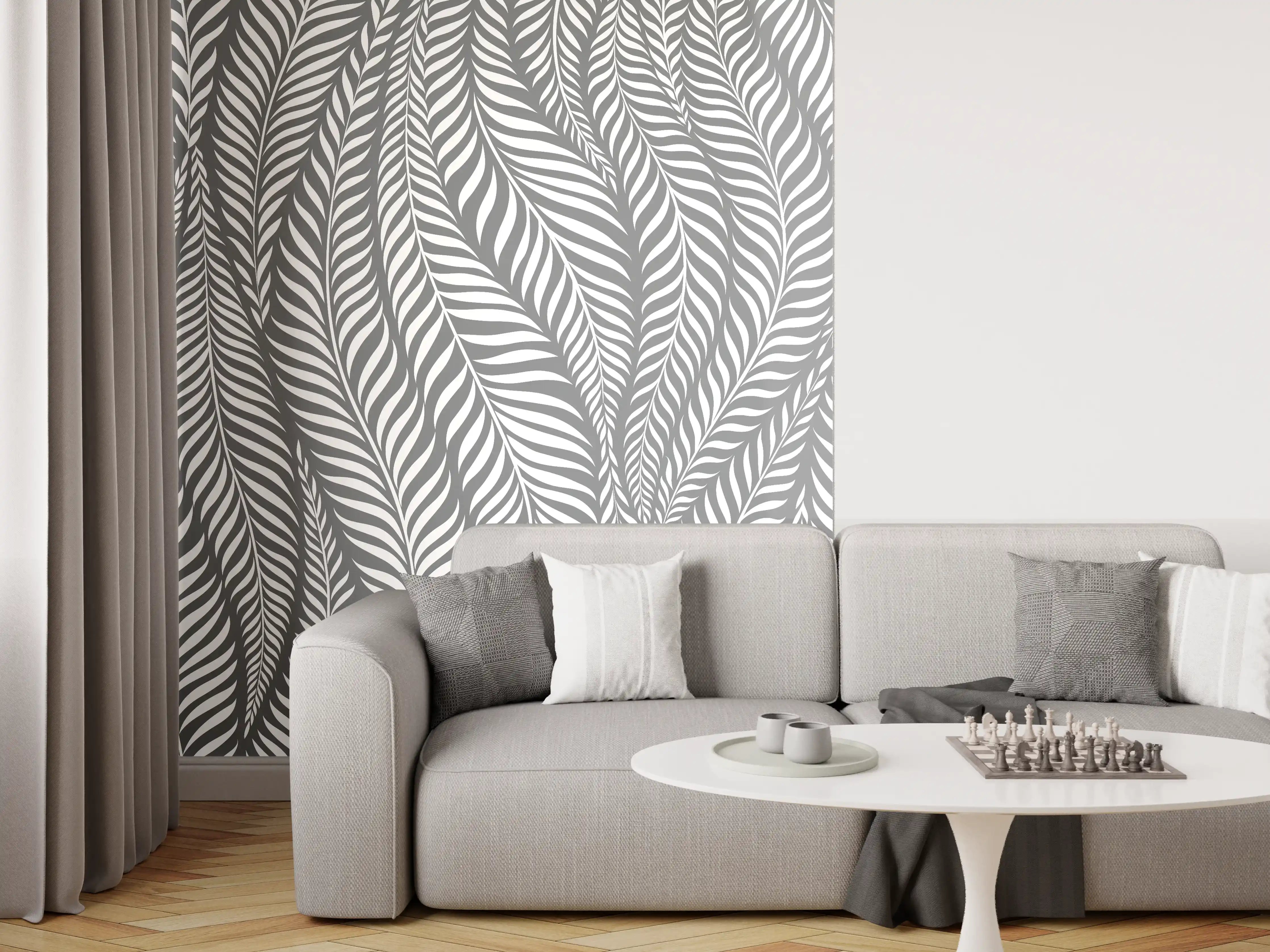Wandverkleidung Wohnzimmer - Moderne, stilvolle Tapete mit Flora-Muster
