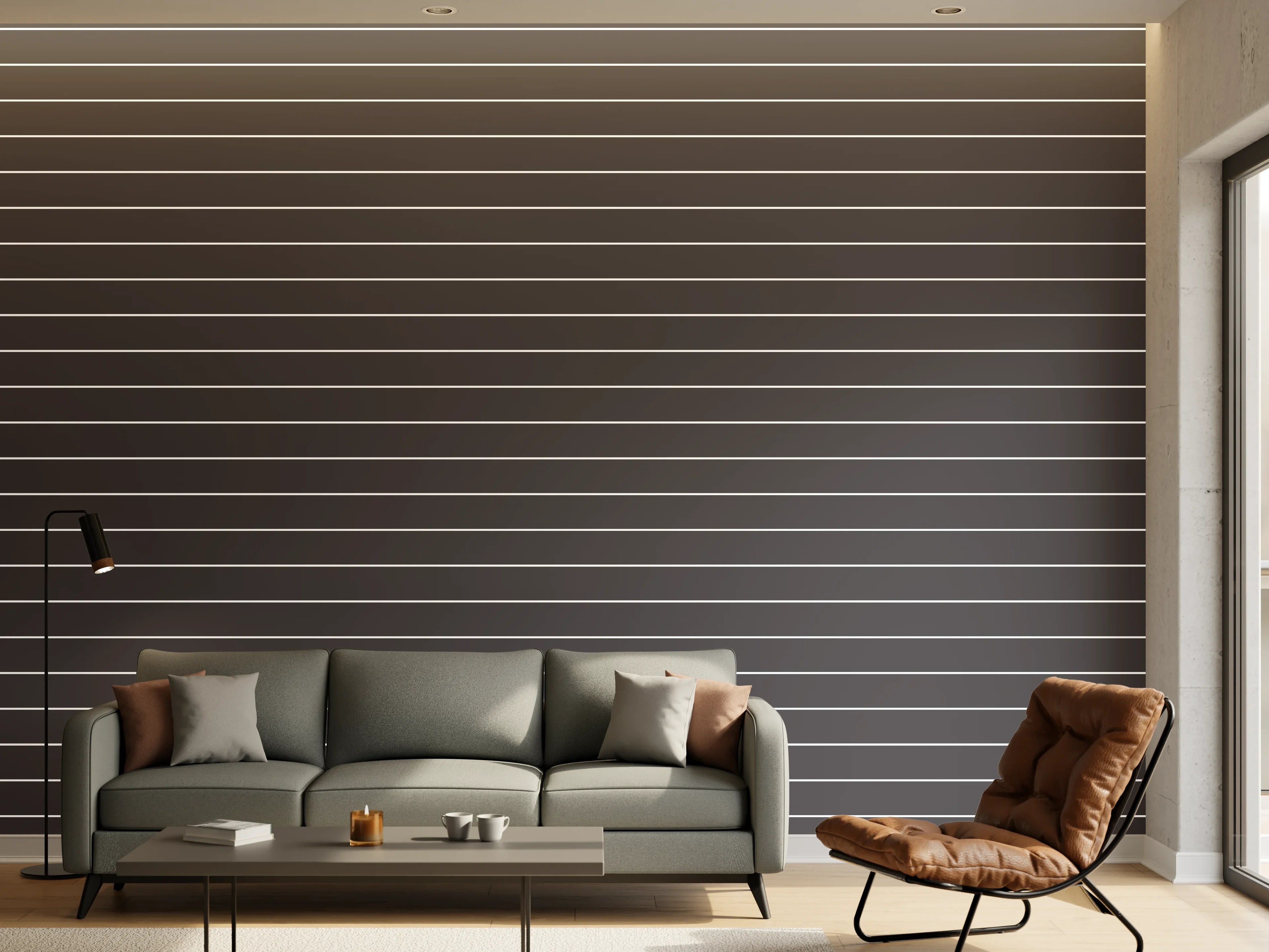 Wandverkleidung Wohnzimmer - Moderner Graufront mit Linienmuster