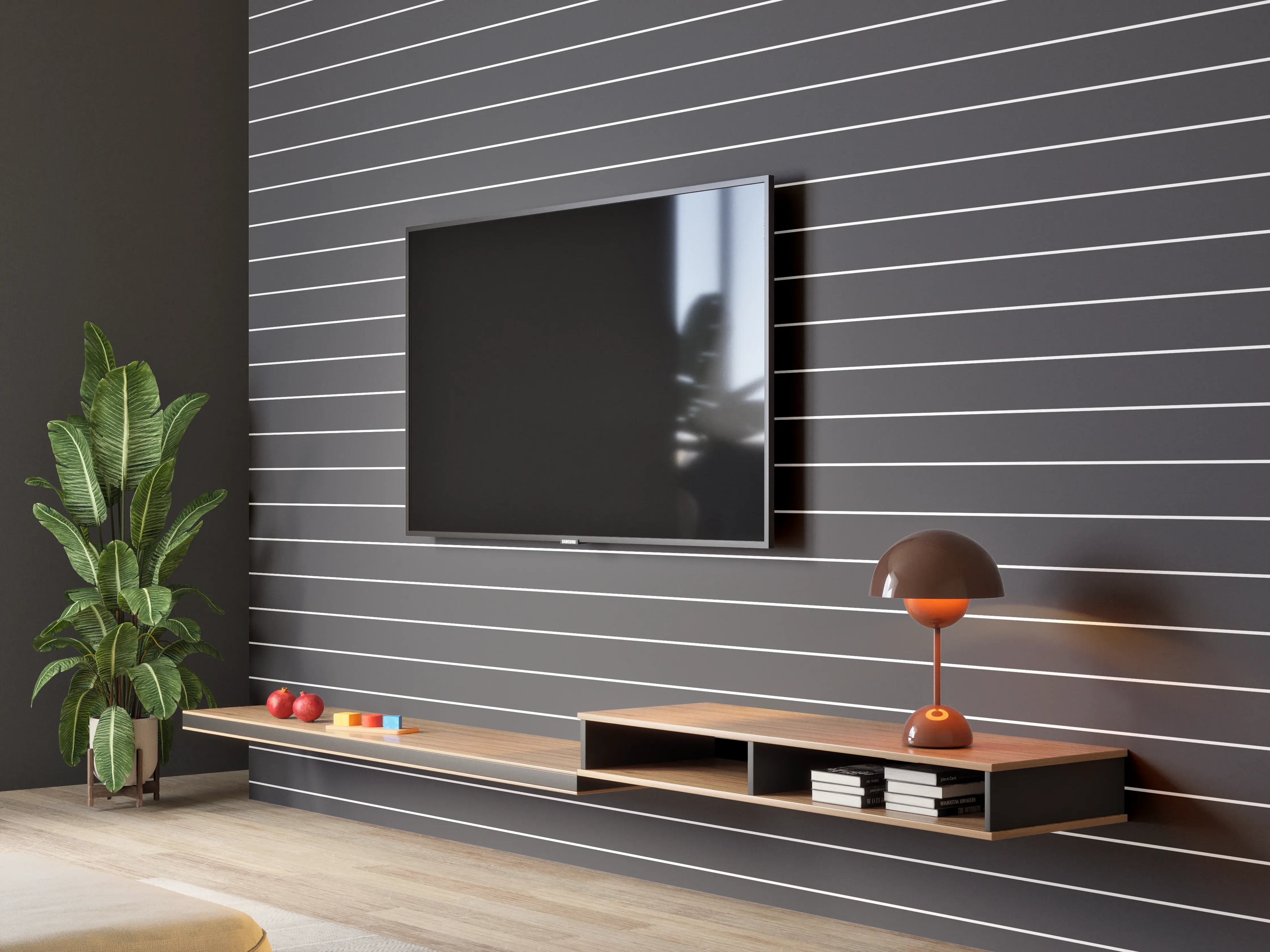 Wandverkleidung Wohnzimmer - Moderner Graufront mit Linienmuster