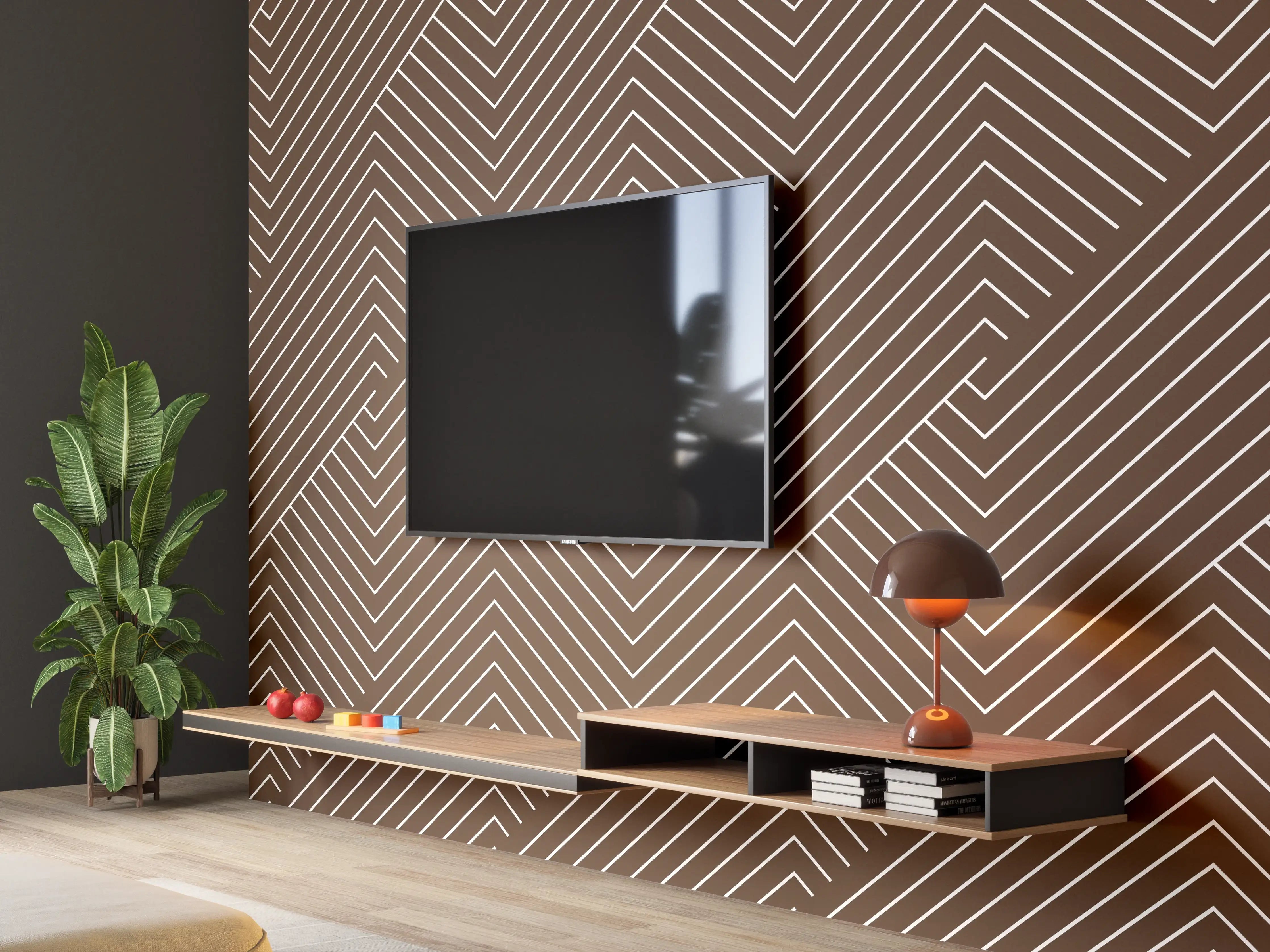 Wandverkleidung Wohnzimmer - Moderner Holzmuster Wandbelag