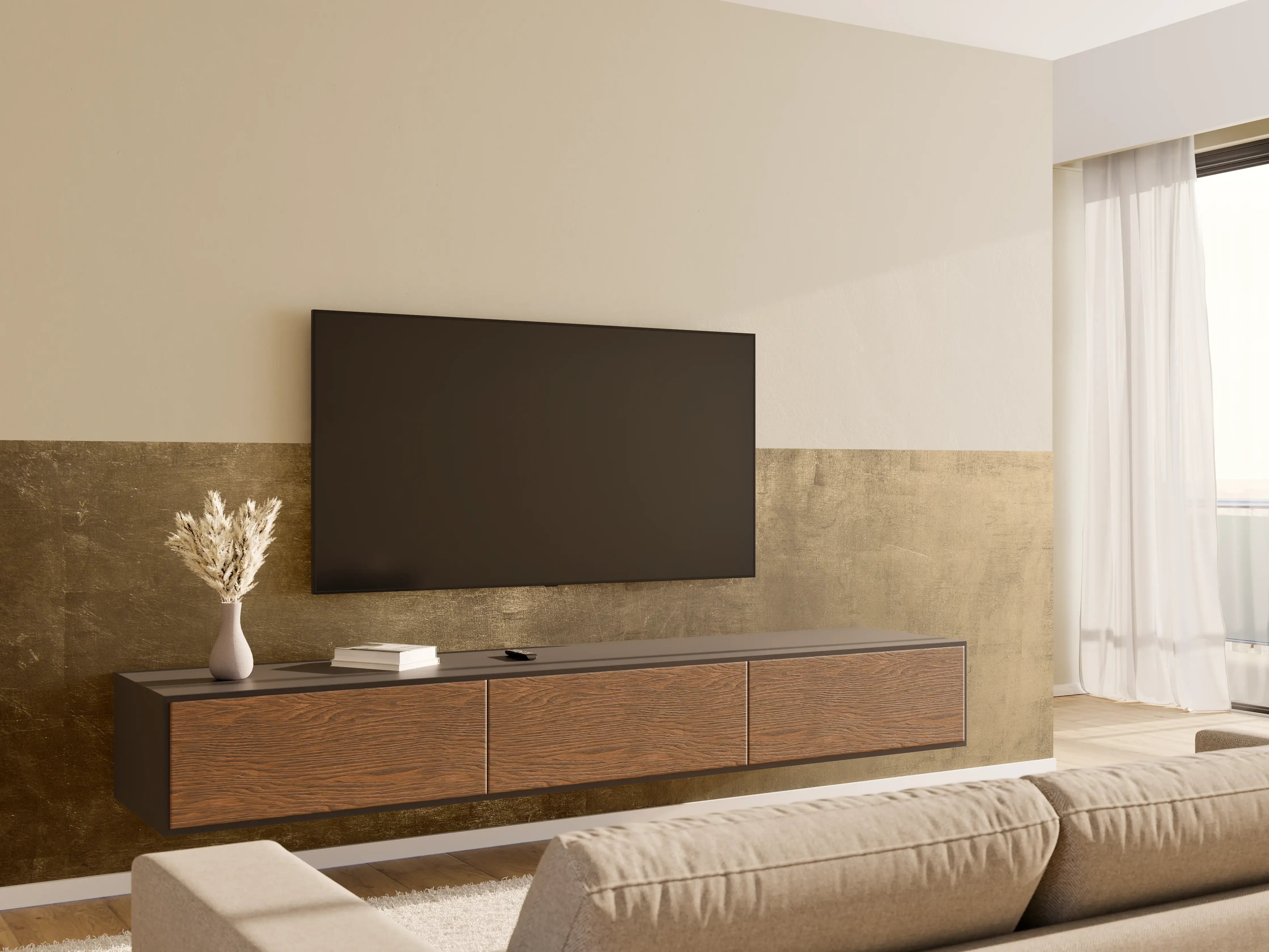 Wandverkleidung Wohnzimmer - Moderner Marmor-Look in Erdtönen