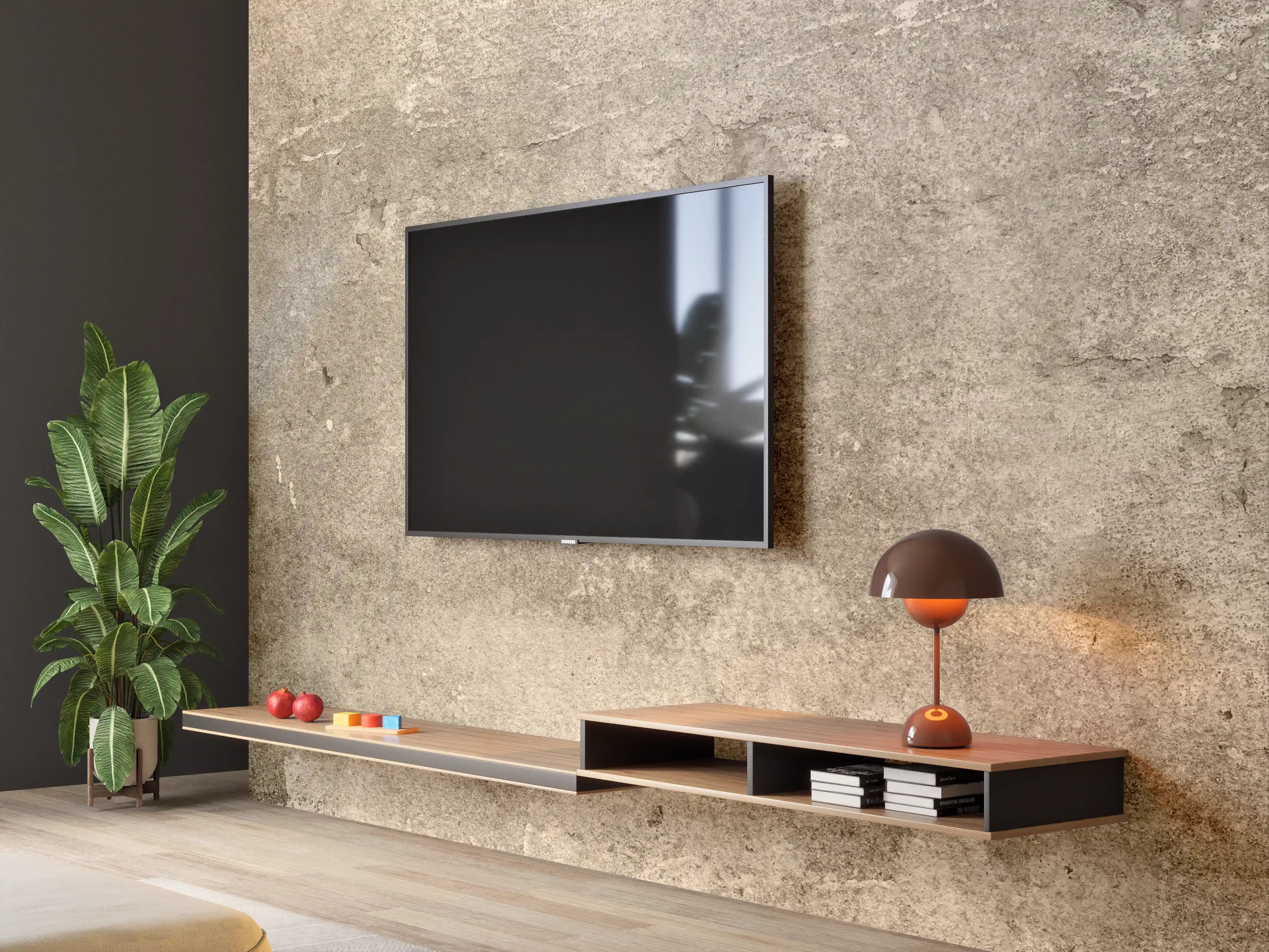 Wandverkleidung Wohnzimmer - Moderner Steinboden mit Betonoptik