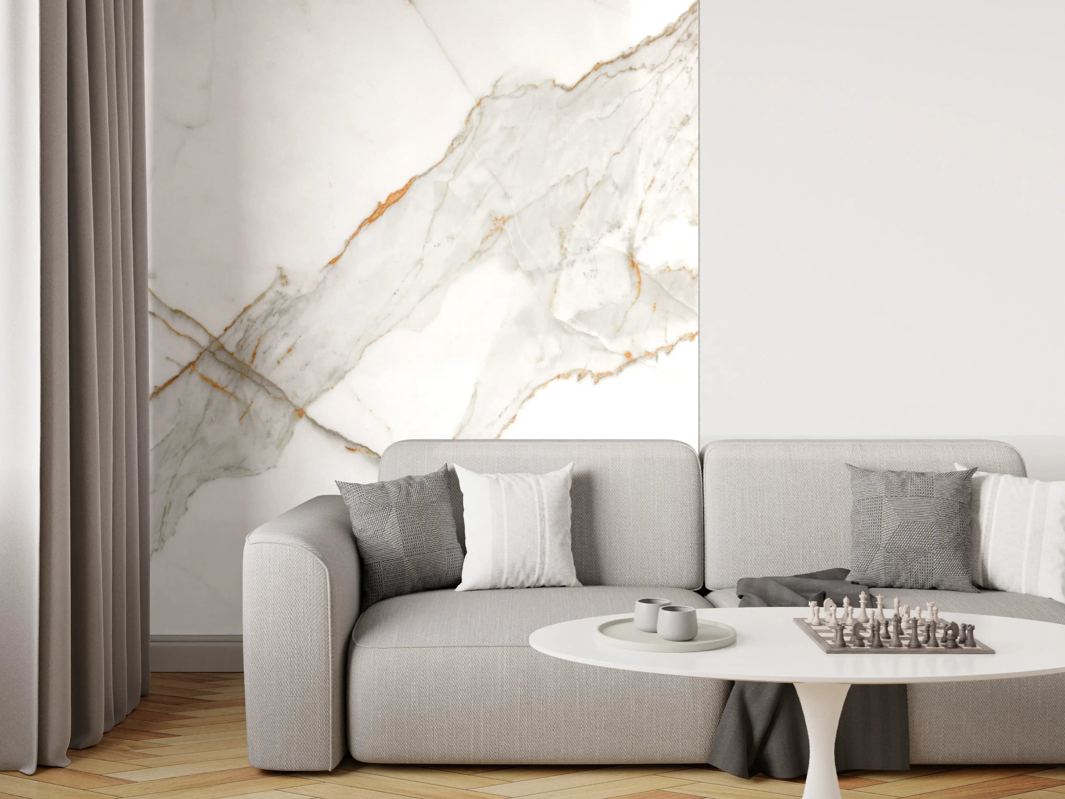 Wandverkleidung Wohnzimmer - Moderner Weiß-Grauer Marmor