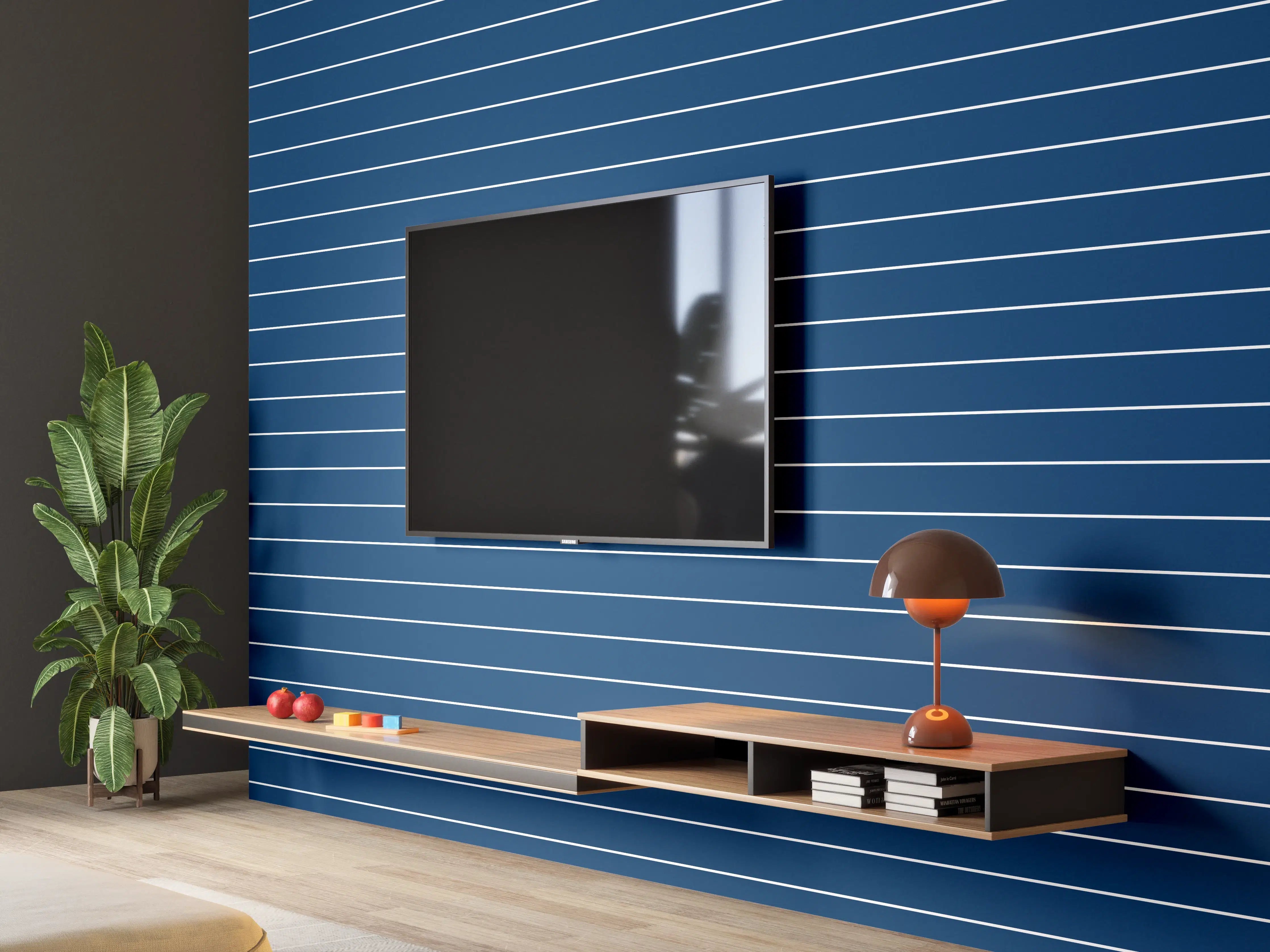 Wandverkleidung Wohnzimmer - Moderner blauer Linienhintergrund
