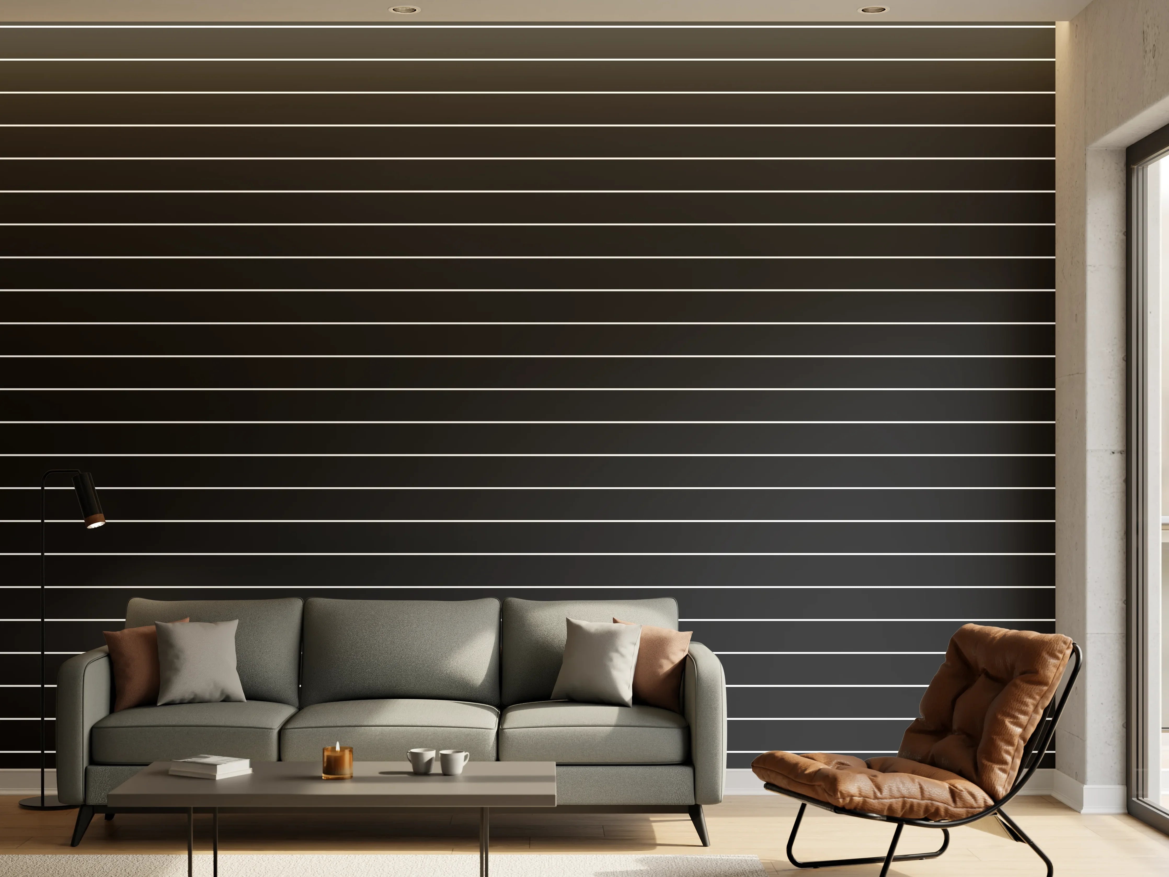 Wandverkleidung Wohnzimmer - Moderner grau-schwarz gestreifter Wandbelag