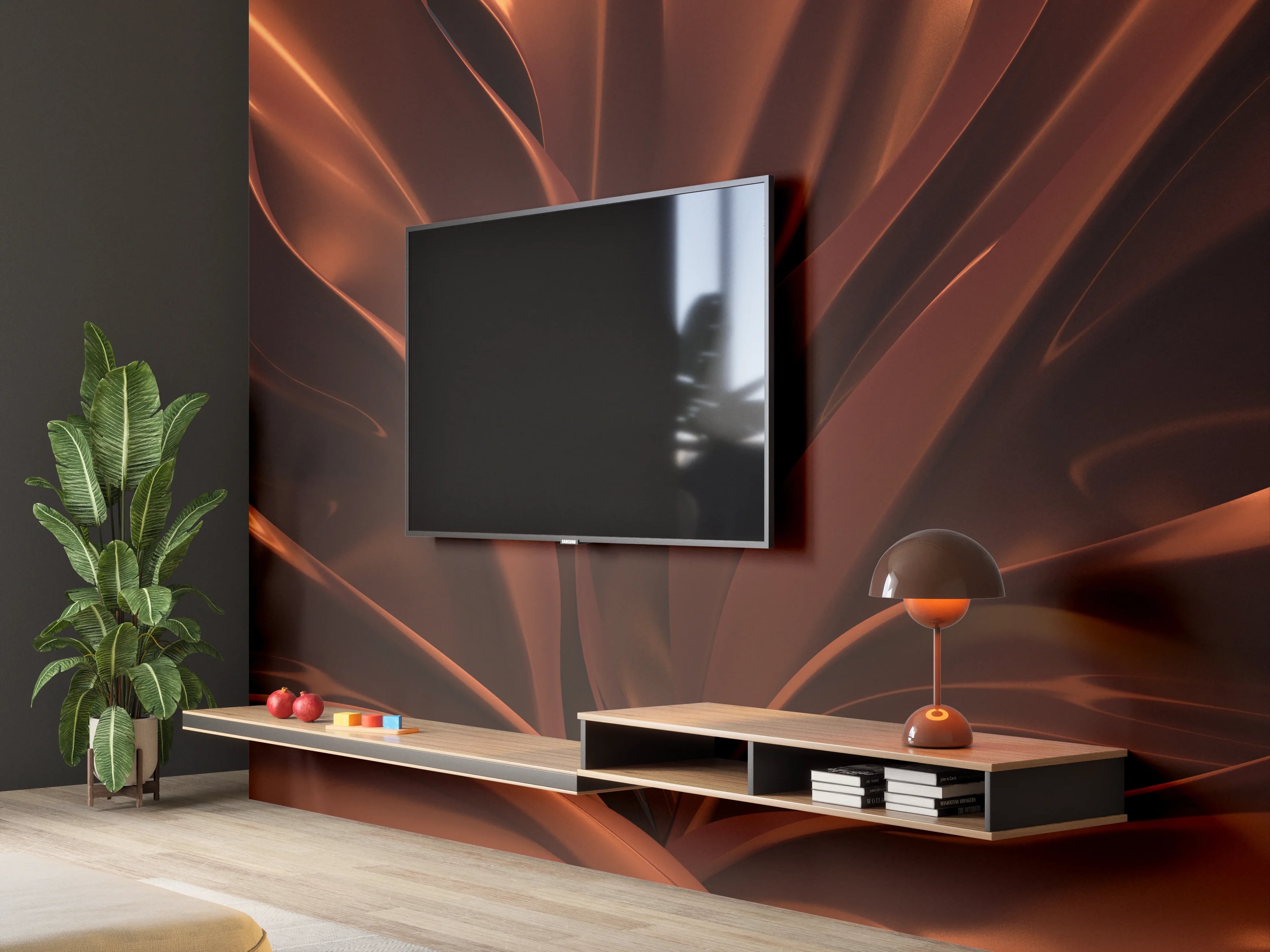 Wandverkleidung Wohnzimmer - Moderner, glänzender Bronze-Design-Artikel