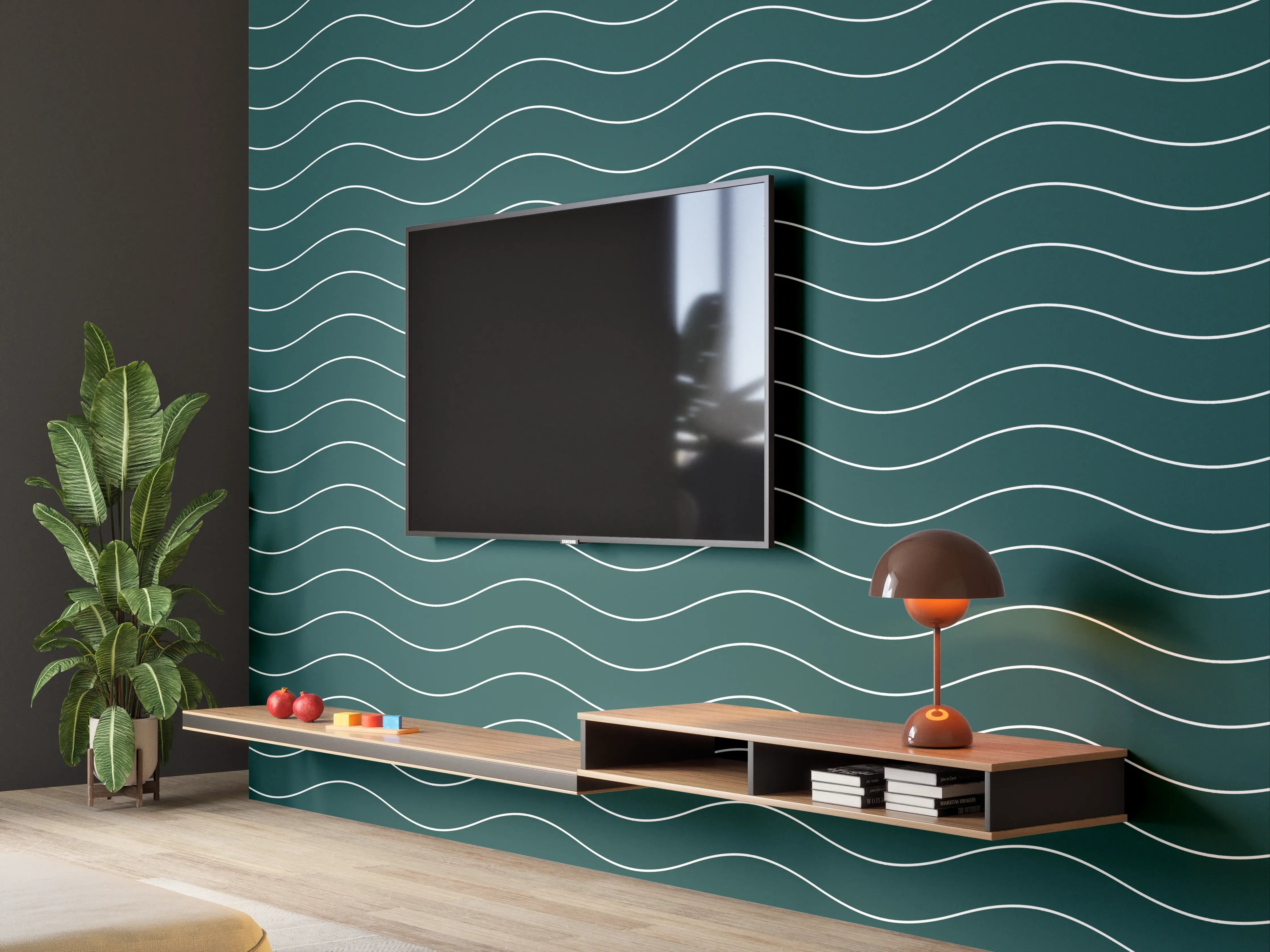 Wandverkleidung Wohnzimmer - Modernes Meeresmuster in Blau