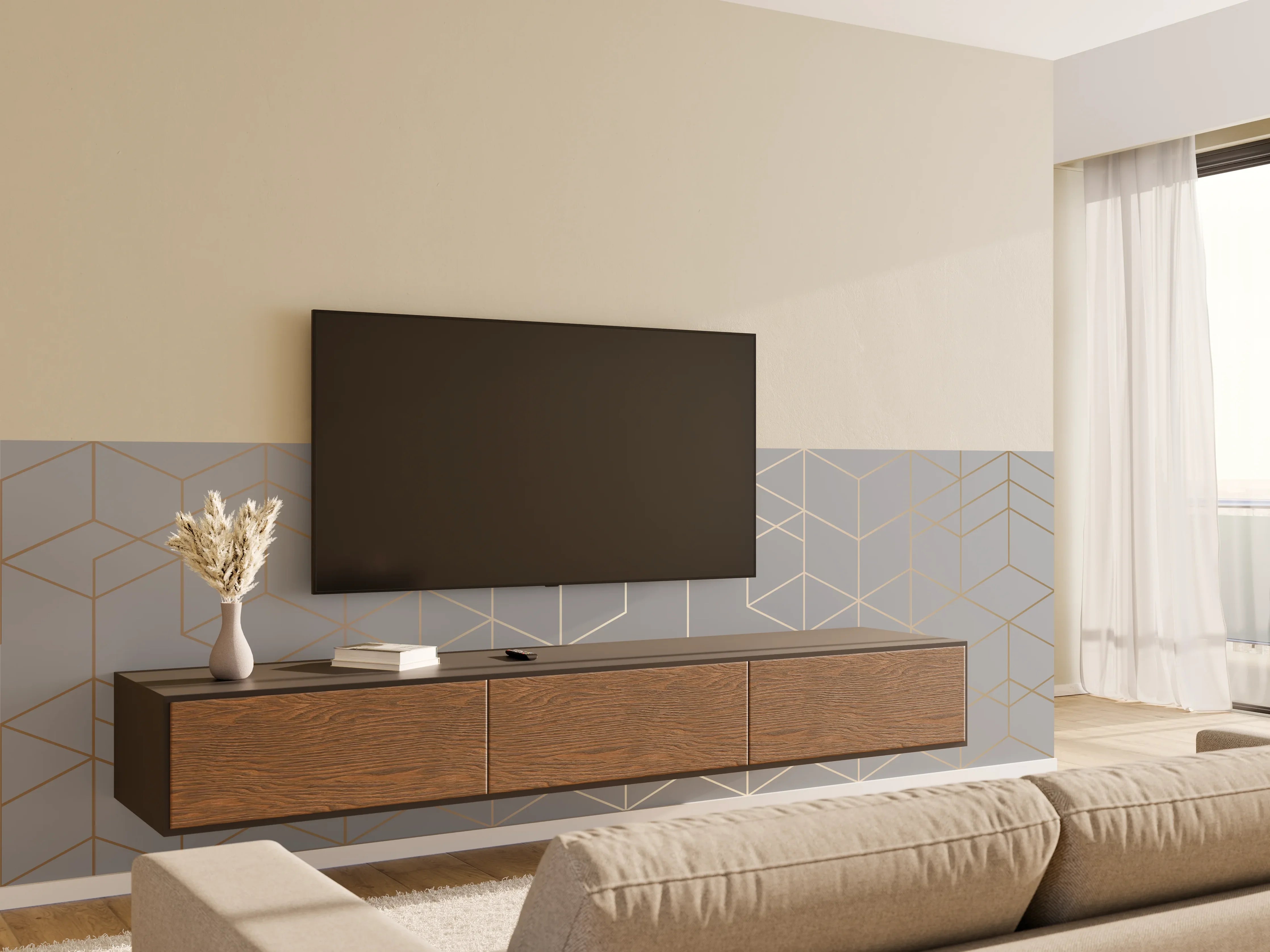Wandverkleidung Wohnzimmer - Modernes Weiß-Grau-Design