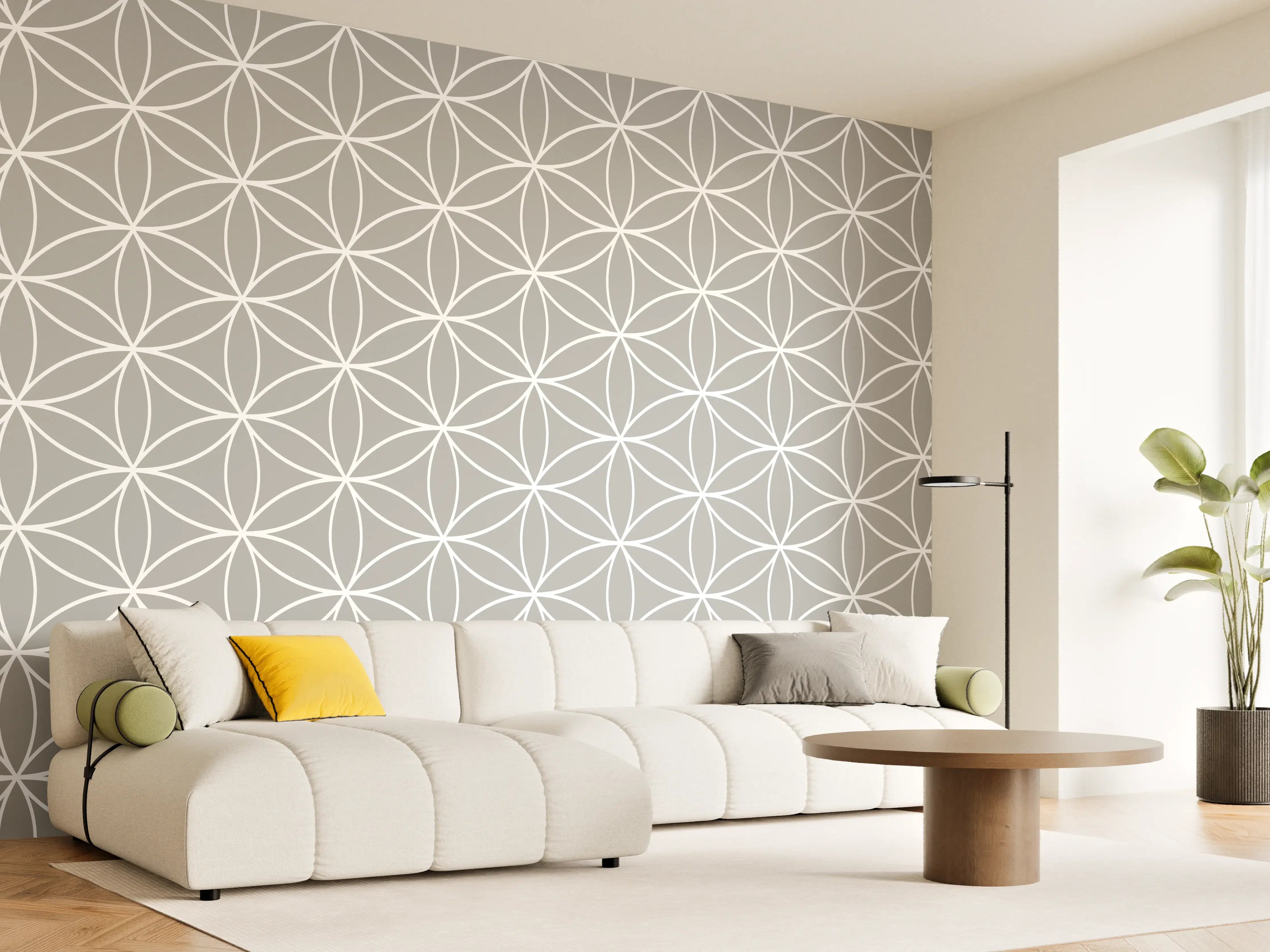 Wandverkleidung Wohnzimmer - Modernes geometrisches Muster in Grau und Weiß