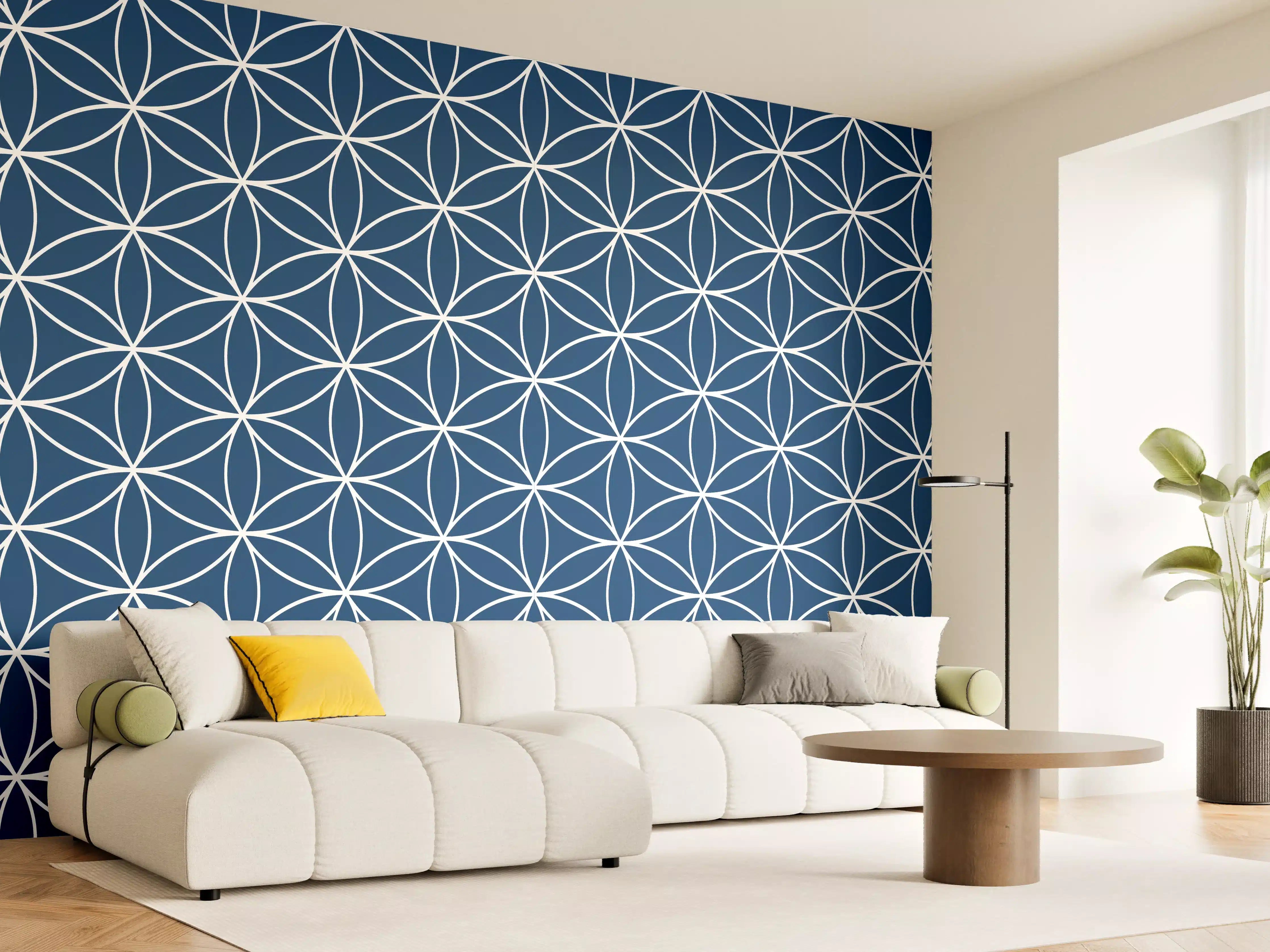 Wandverkleidung Wohnzimmer - Modisches blautöniges geometrisches Muster