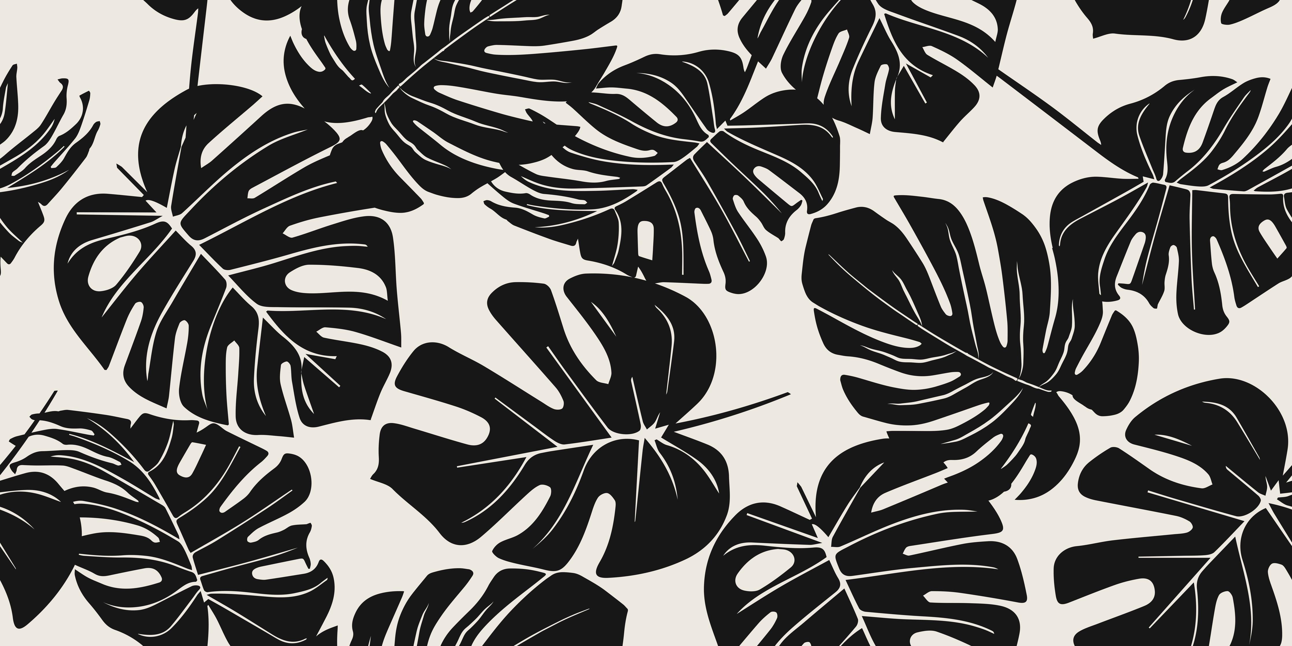 Wandverkleidung Wohnzimmer-Monstera Schwarz-Beige Muster