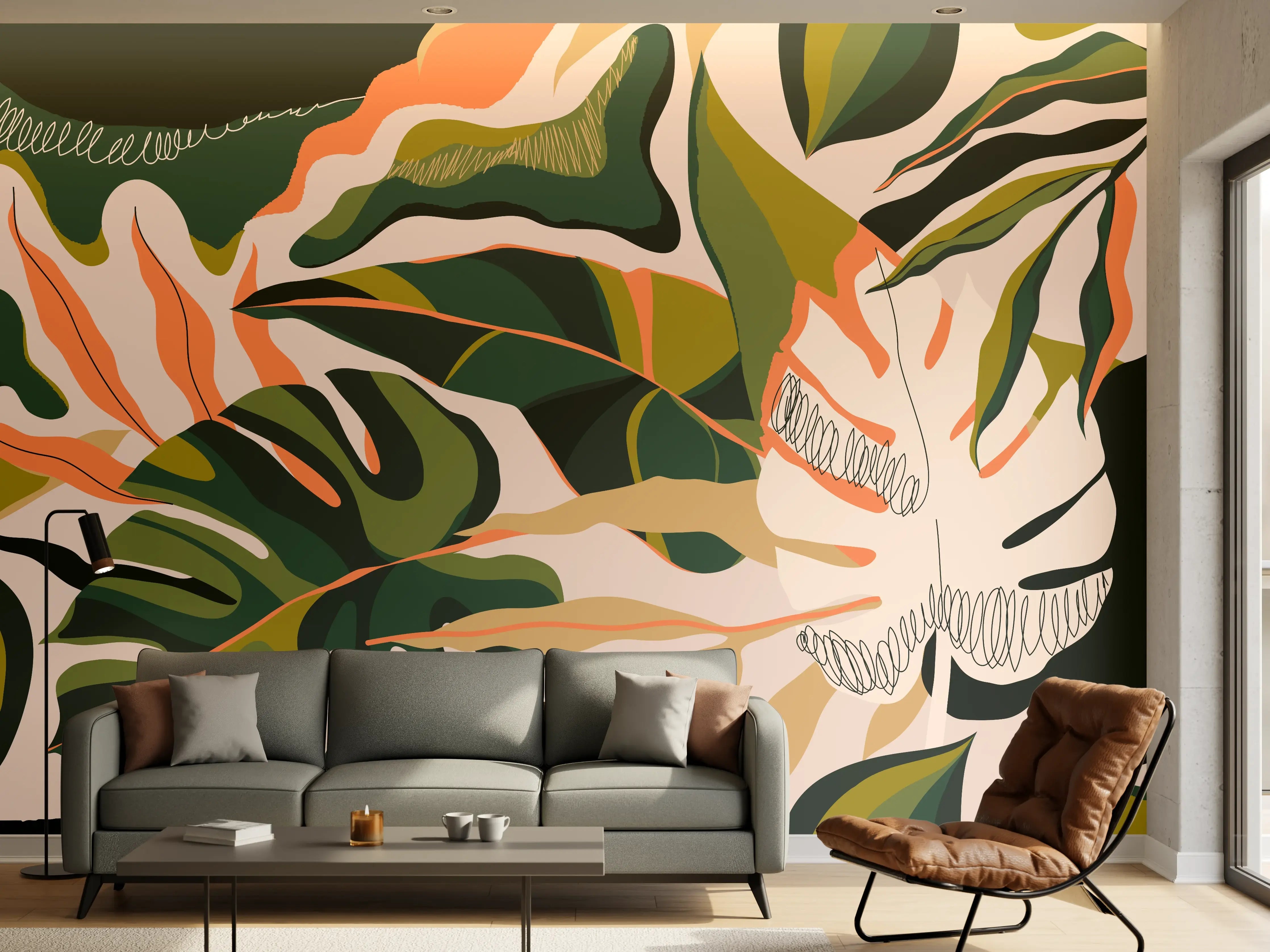 Wandverkleidung Wohnzimmer - Monstera Tropic Blattmuster