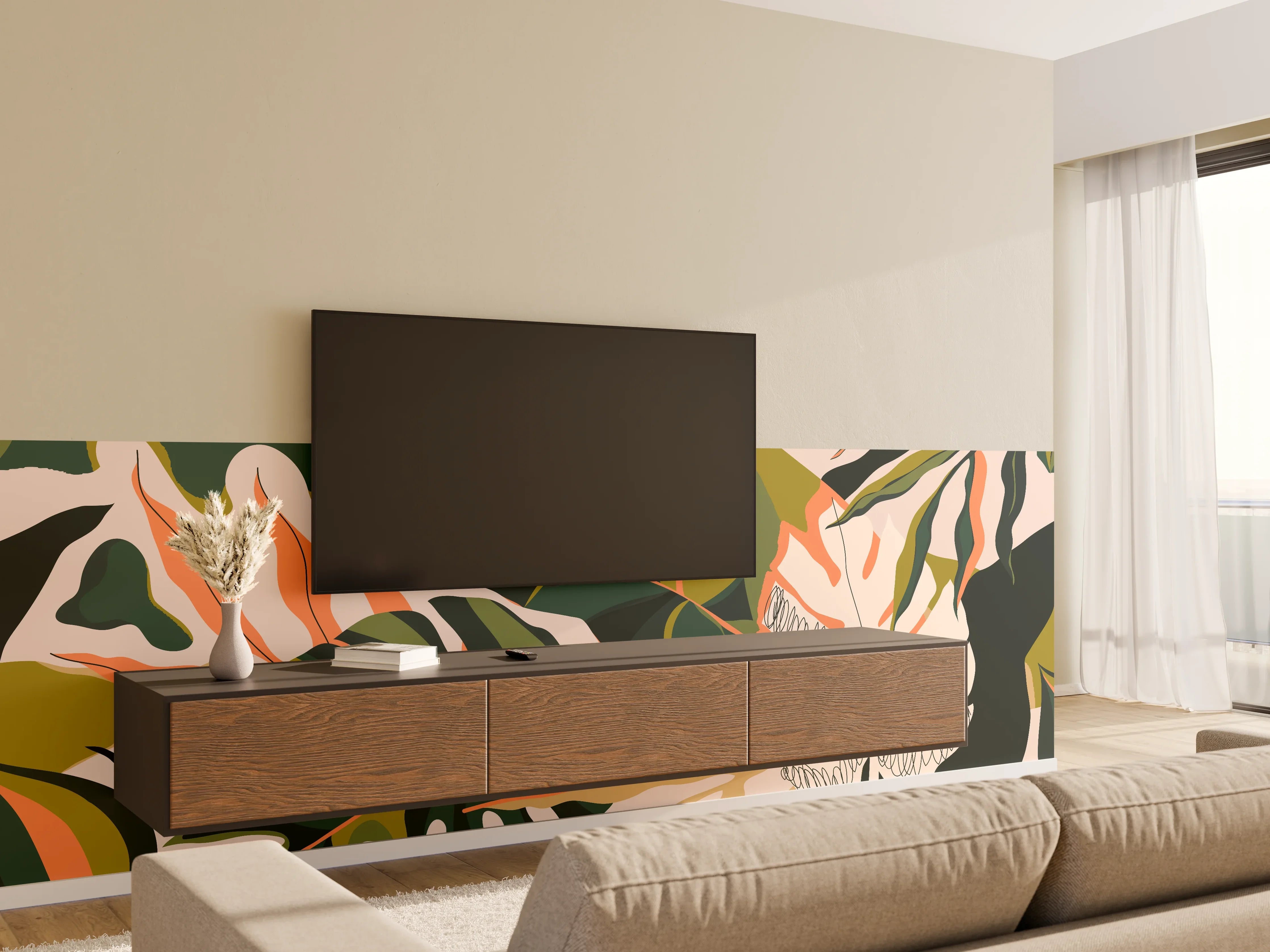 Wandverkleidung Wohnzimmer - Monstera Tropic Blattmuster