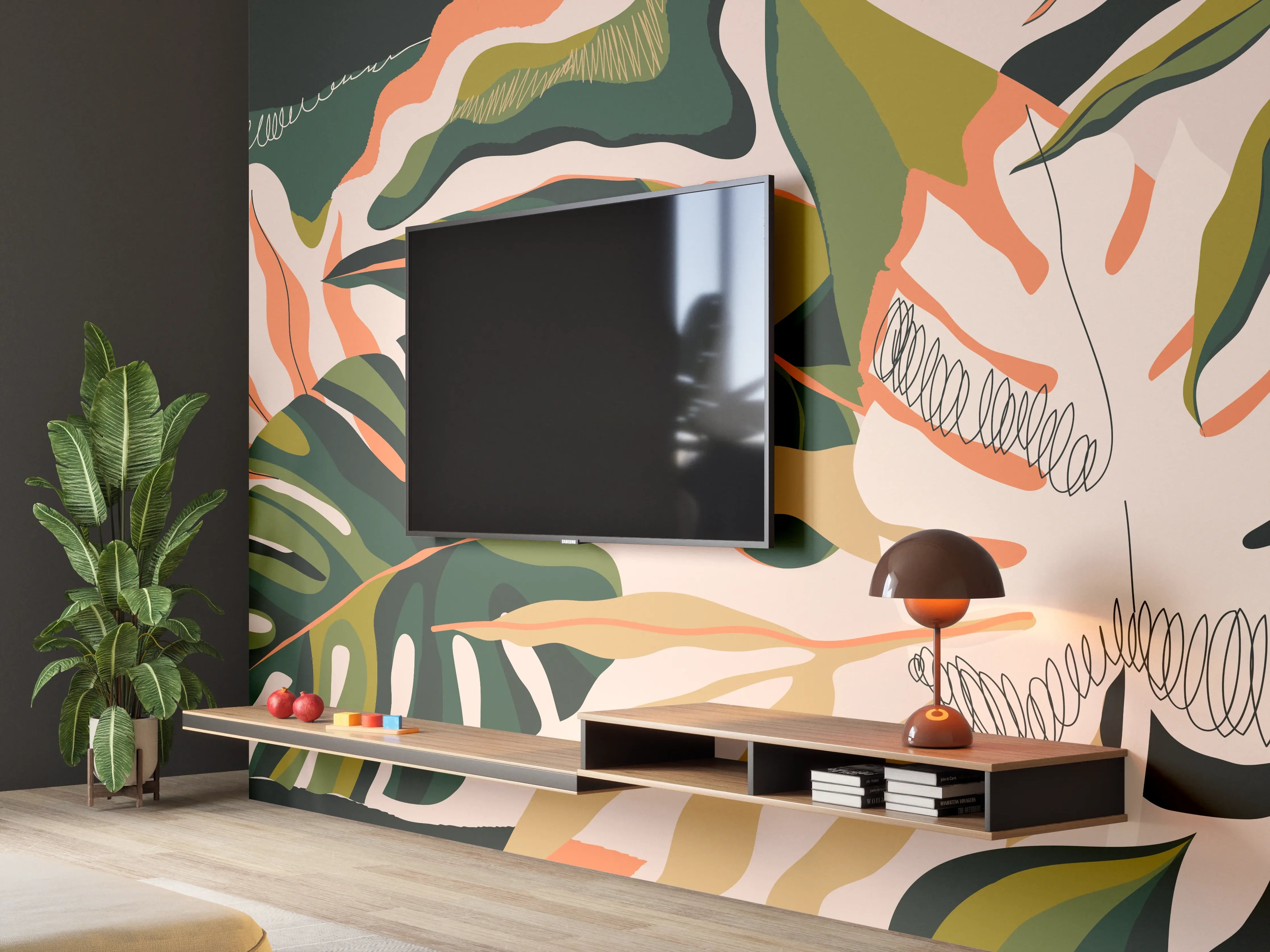 Wandverkleidung Wohnzimmer - Monstera Tropic Blattmuster
