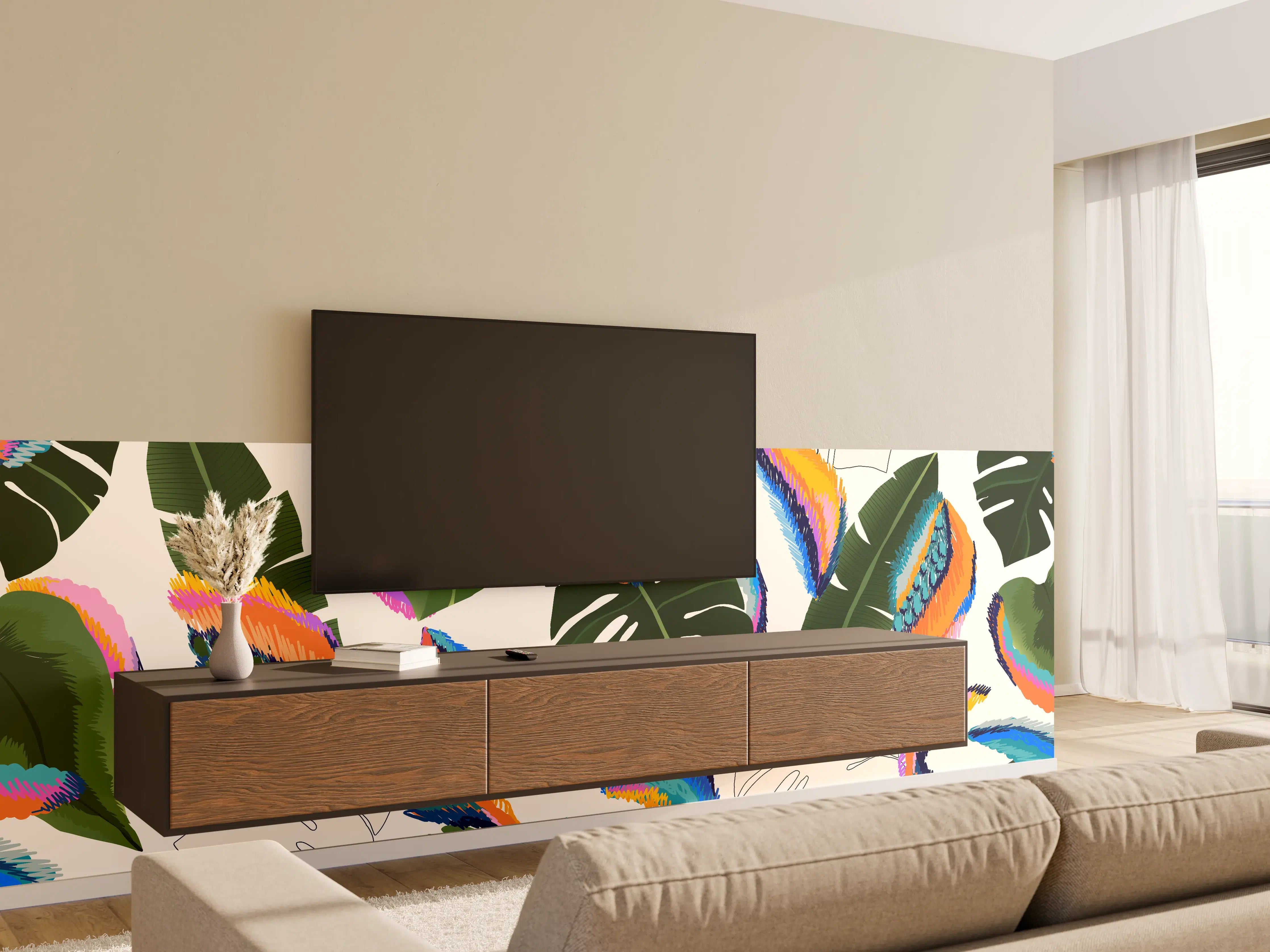 Wandverkleidung Wohnzimmer - Monstera Tropic Bunte Blätter