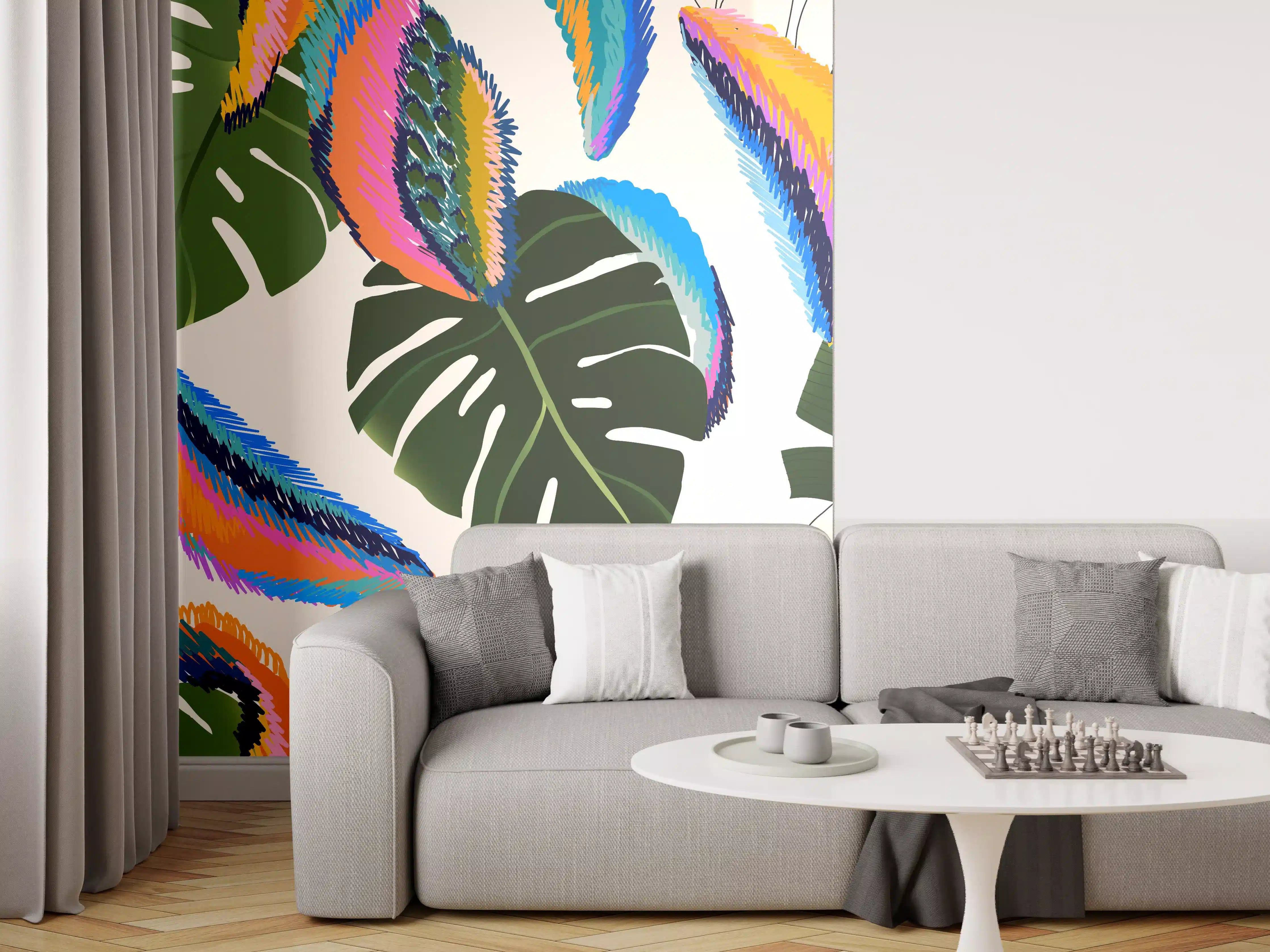 Wandverkleidung Wohnzimmer - Monstera Tropic Bunte Blätter