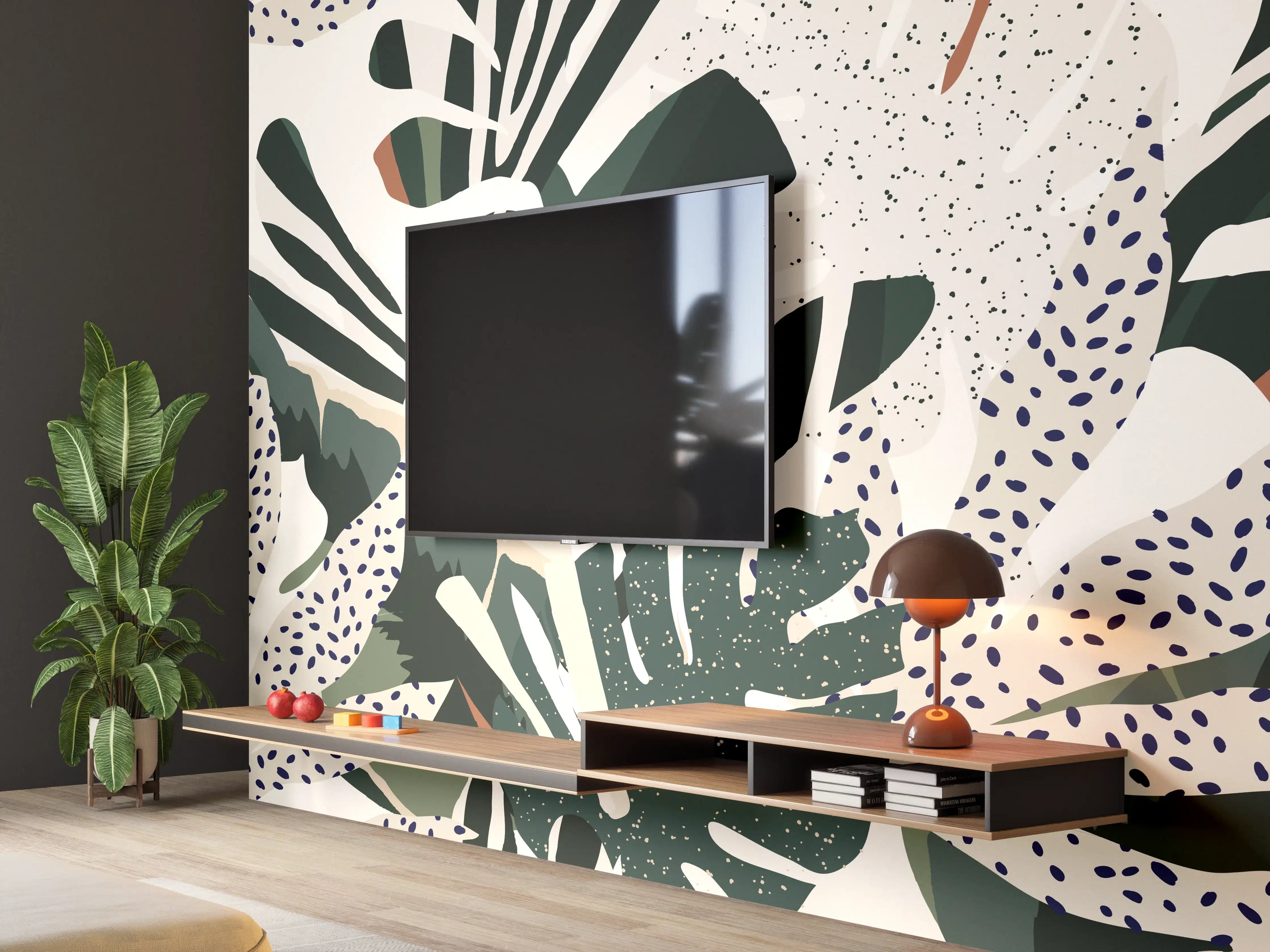 Wandverkleidung Wohnzimmer - Monstera Tropic Grün-Beige