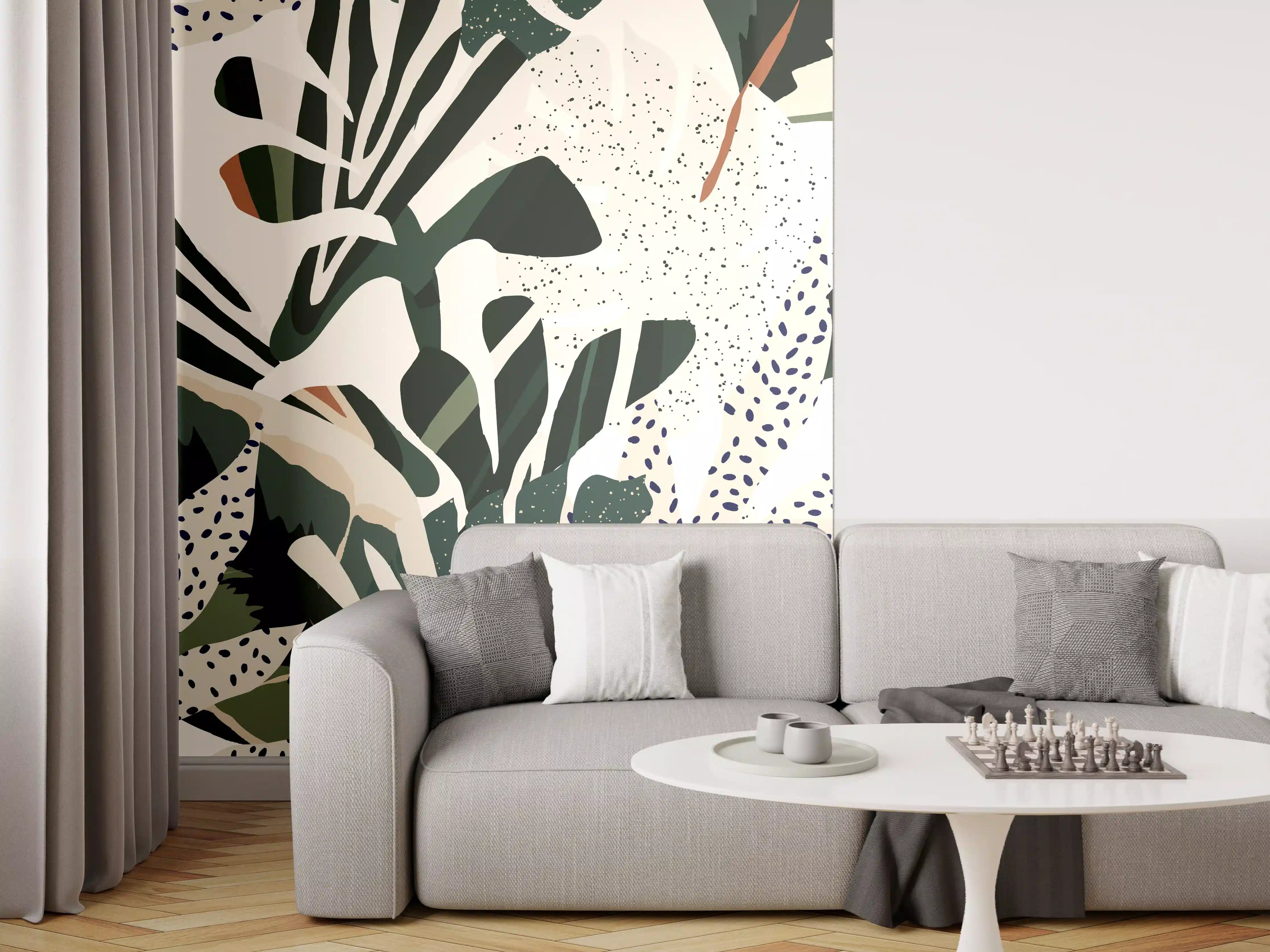 Wandverkleidung Wohnzimmer - Monstera Tropic Grün-Beige
