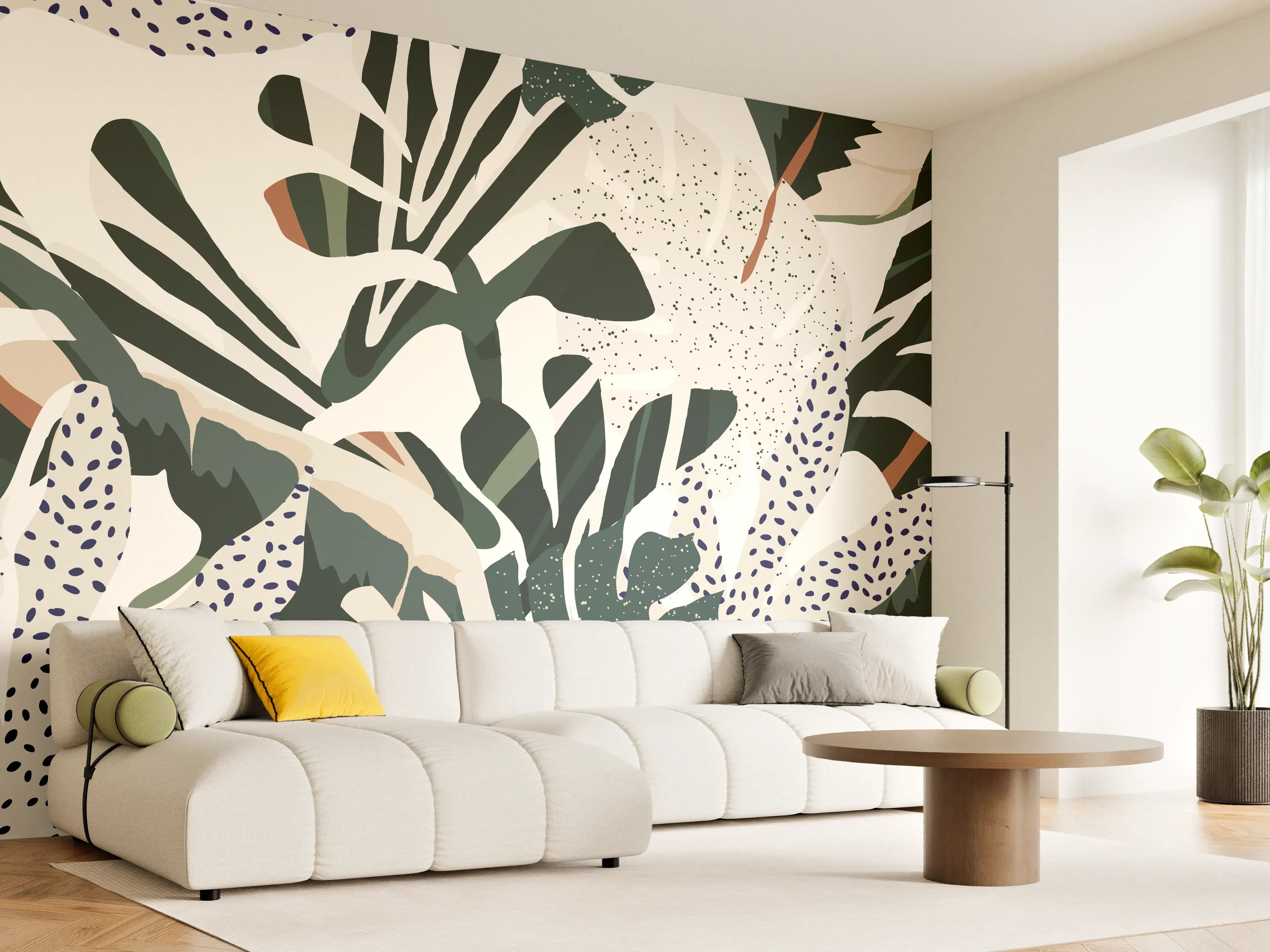 Wandverkleidung Wohnzimmer - Monstera Tropic Grün-Beige