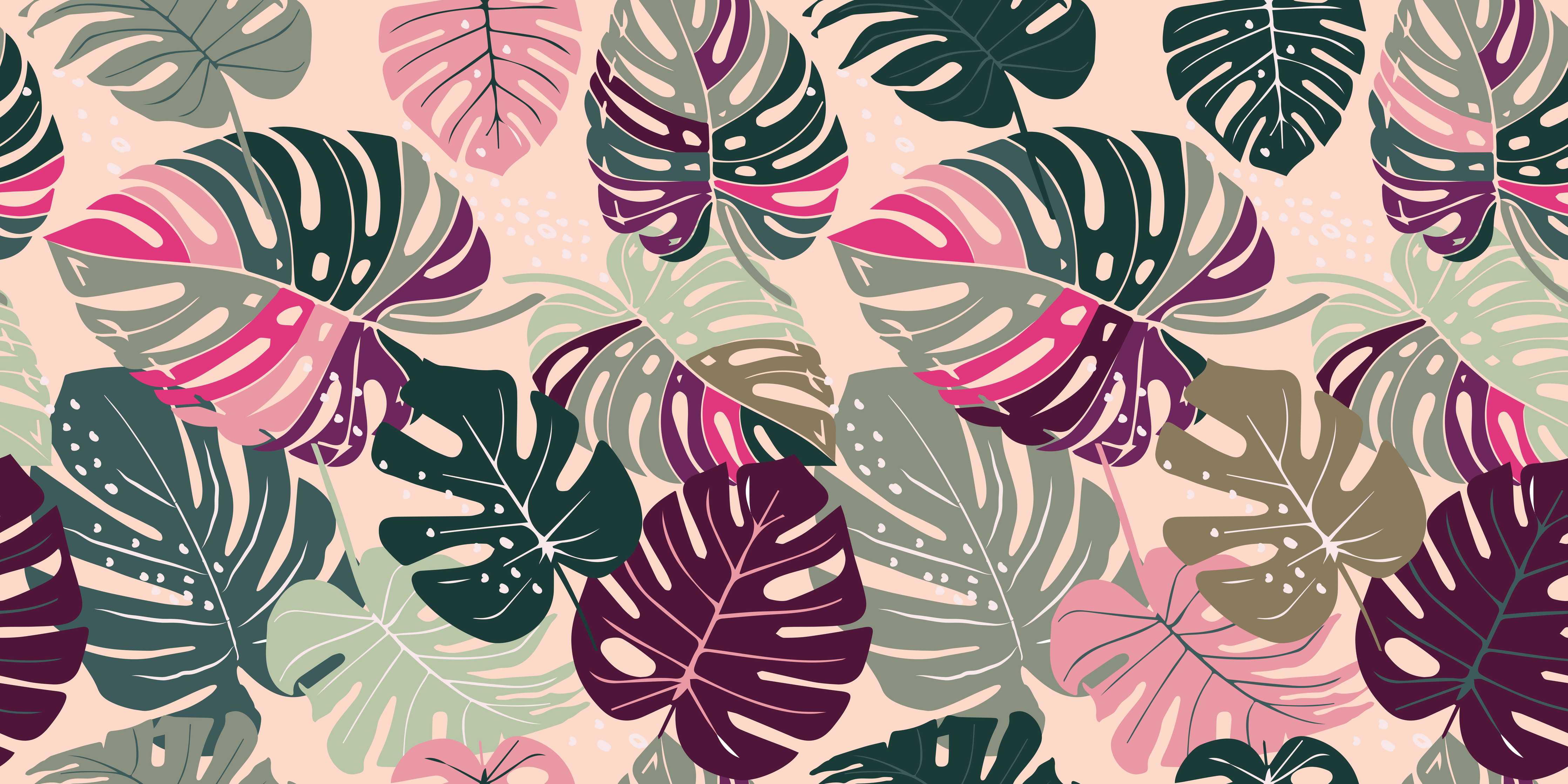 Wandverkleidung Wohnzimmer-Monstera Tropic Rosa-Grün