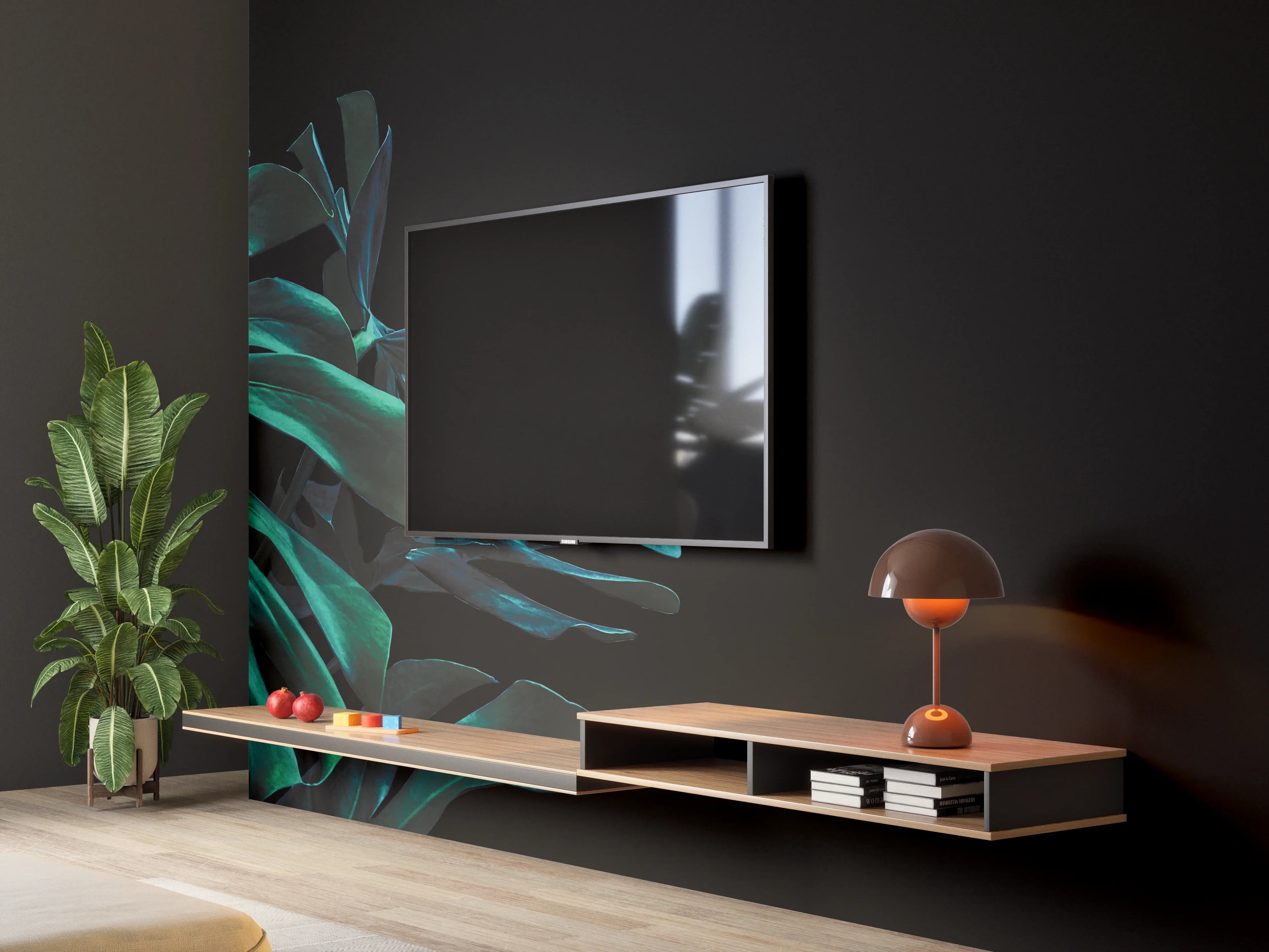 Wandverkleidung Wohnzimmer - Monstera deliciosa - tropische Blätter