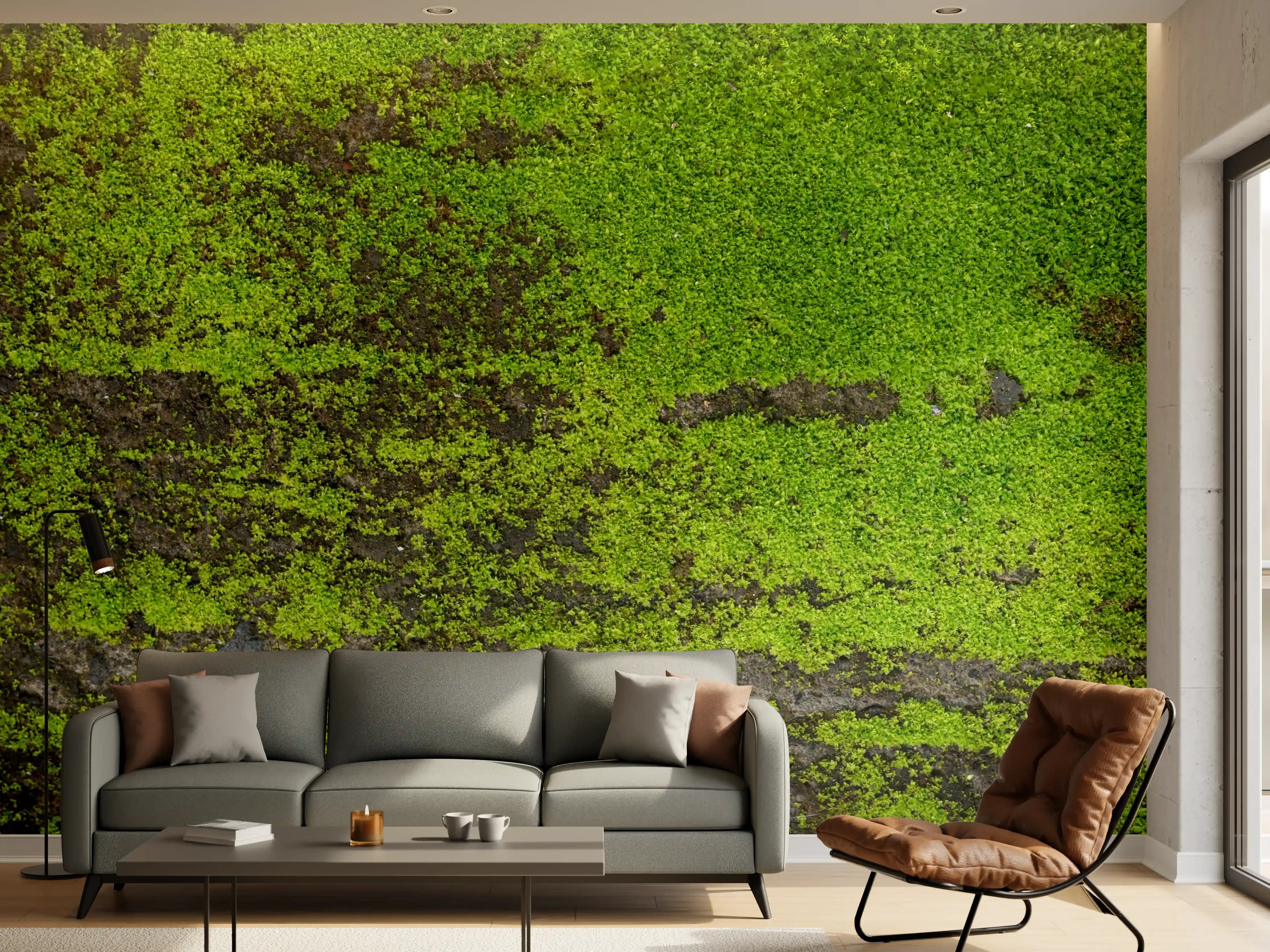 Wandverkleidung Wohnzimmer - Moosbedecktes Holz im Naturlook