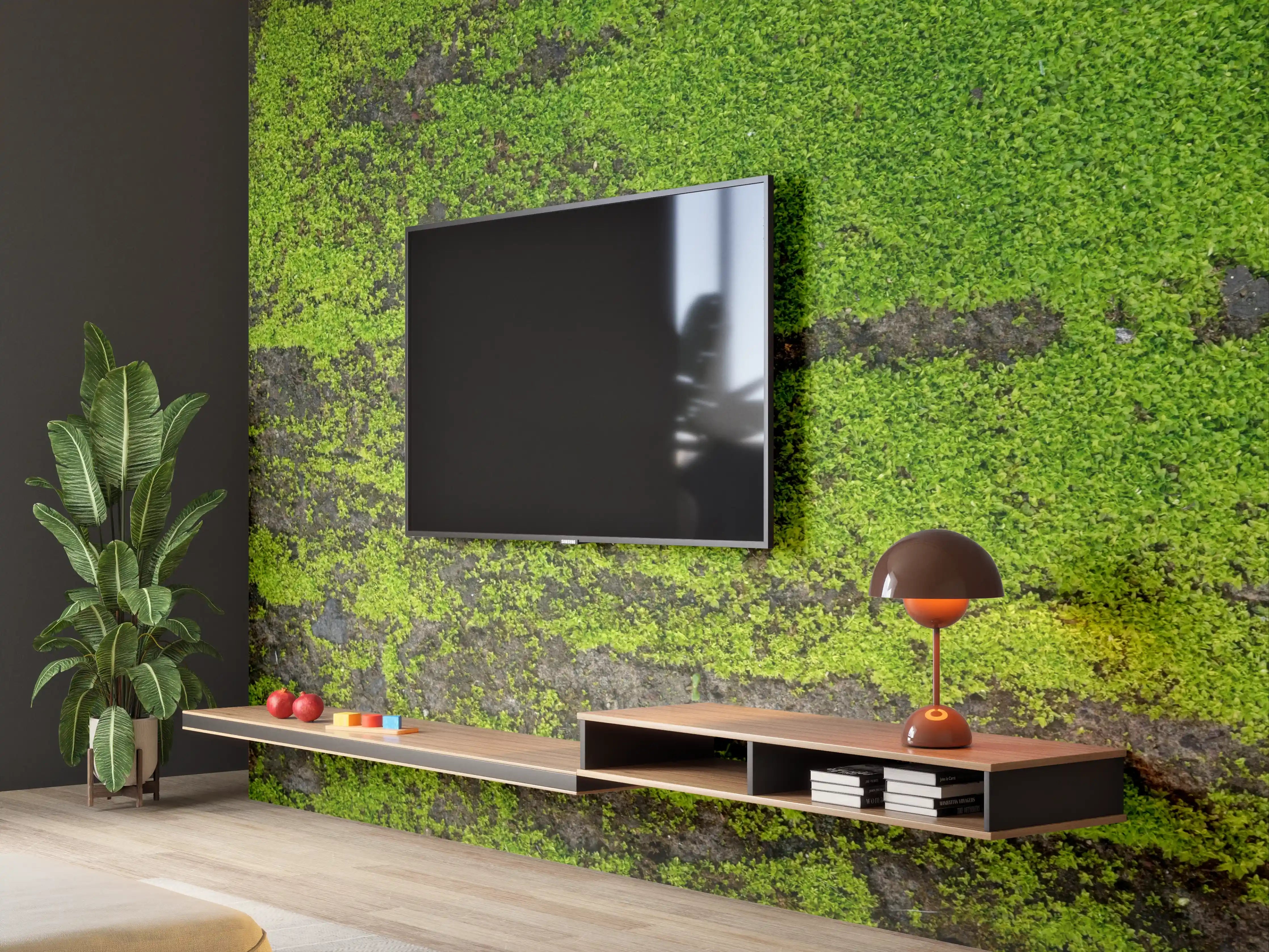 Wandverkleidung Wohnzimmer - Moosbedecktes Holz im Naturlook