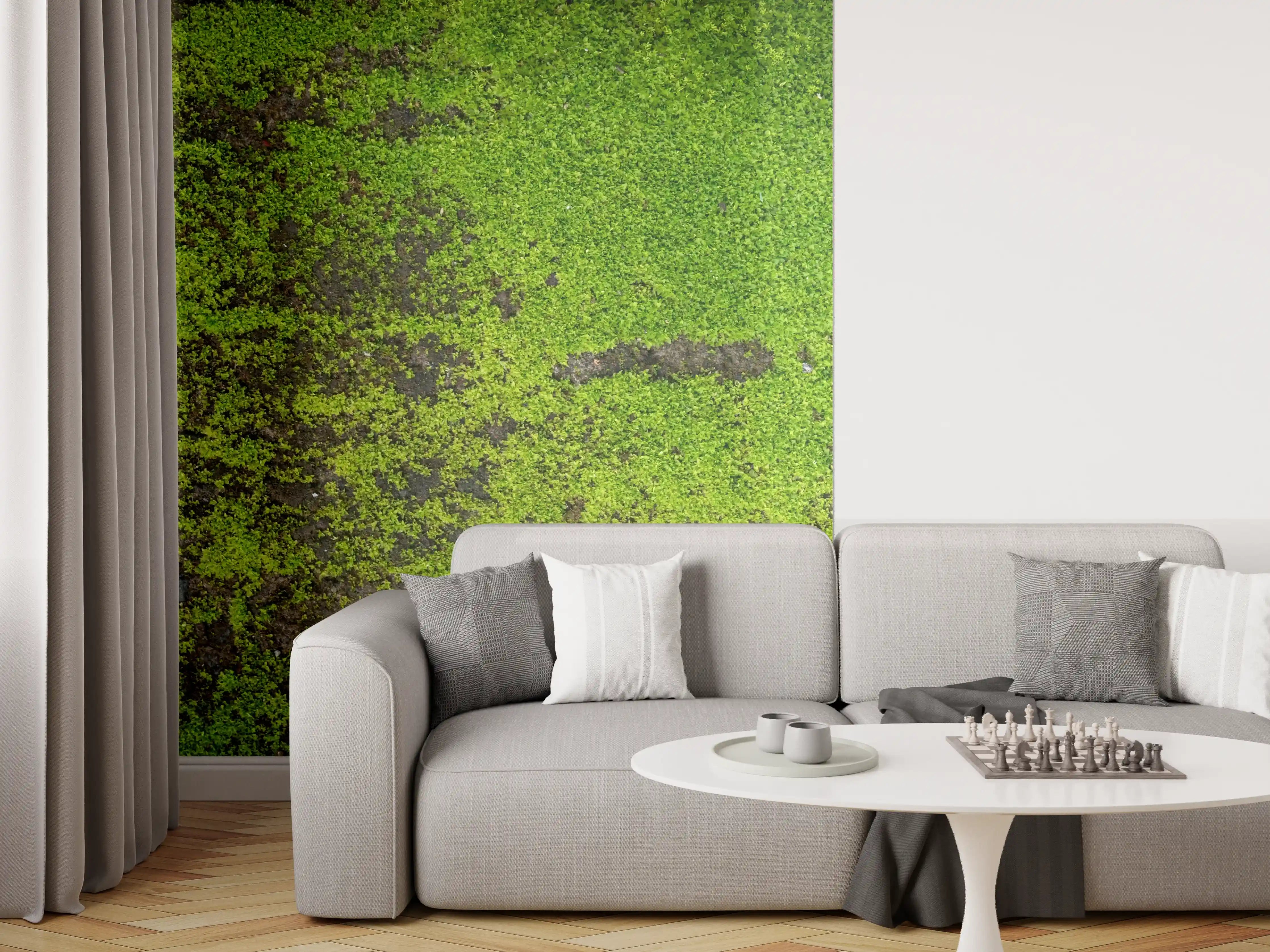 Wandverkleidung Wohnzimmer - Moosbedecktes Holz im Naturlook