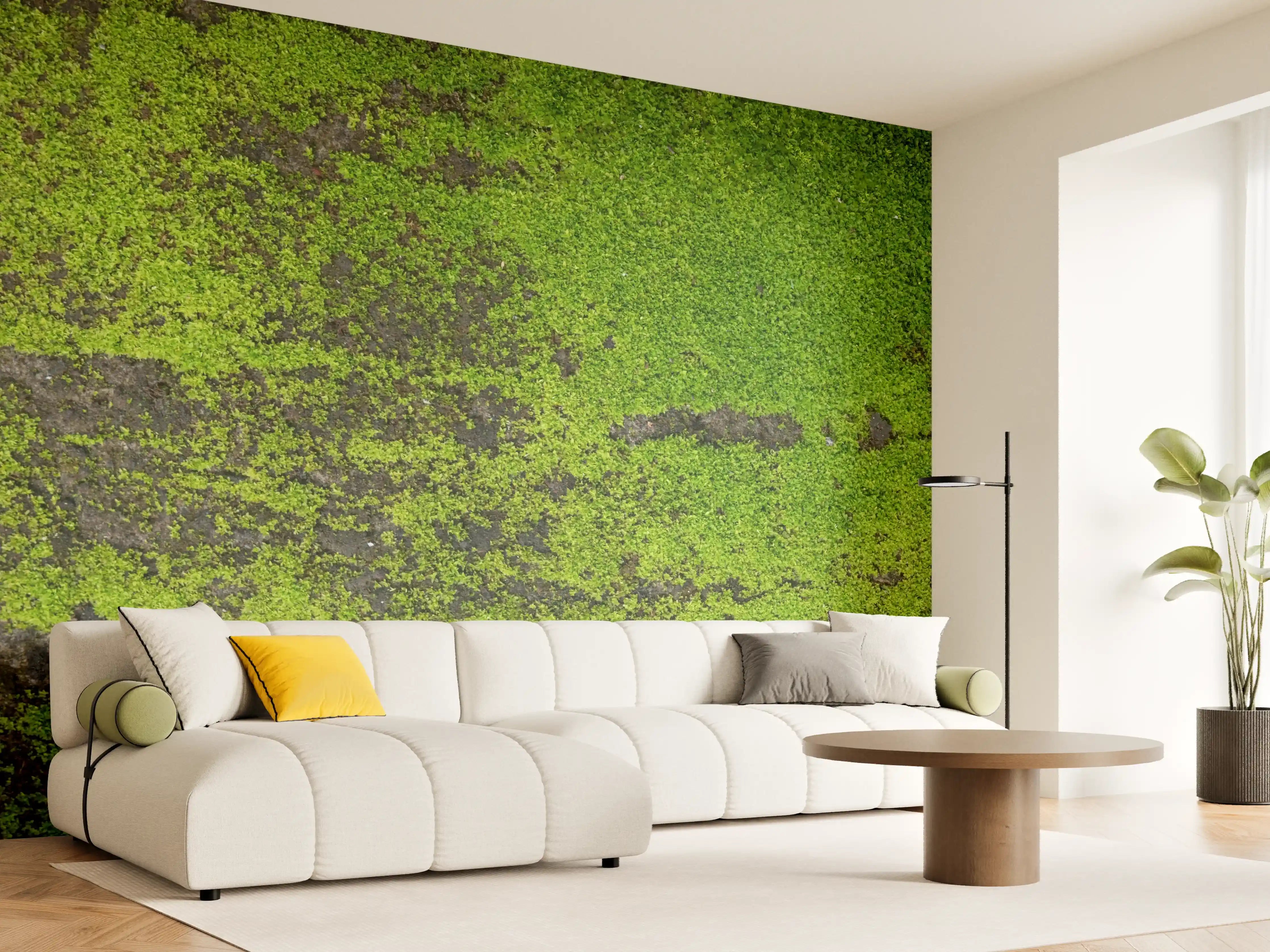Wandverkleidung Wohnzimmer - Moosbedecktes Holz im Naturlook