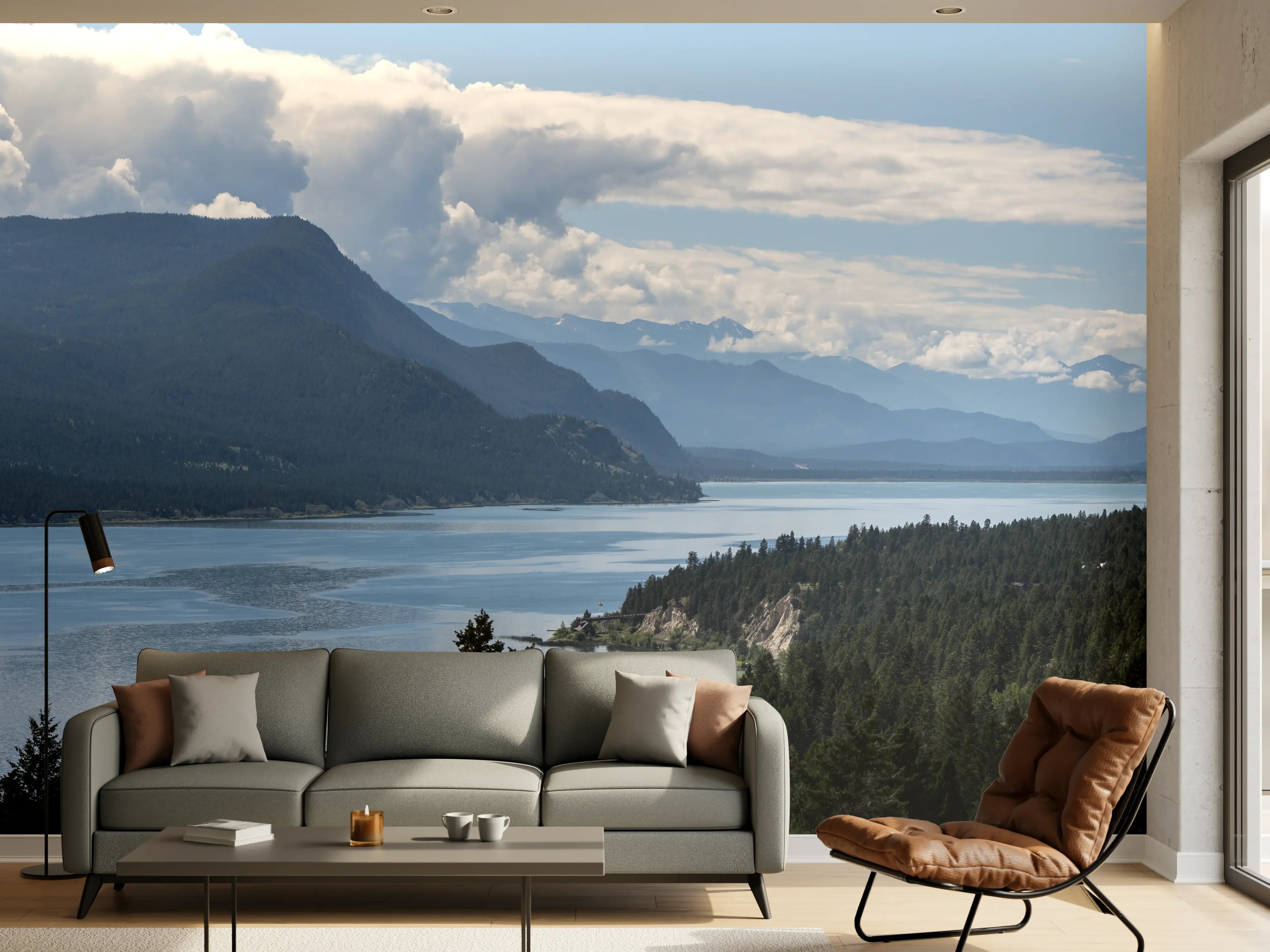 Wandverkleidung Wohnzimmer - Morgennebel über den Gipfeln des Fairmont Ridge