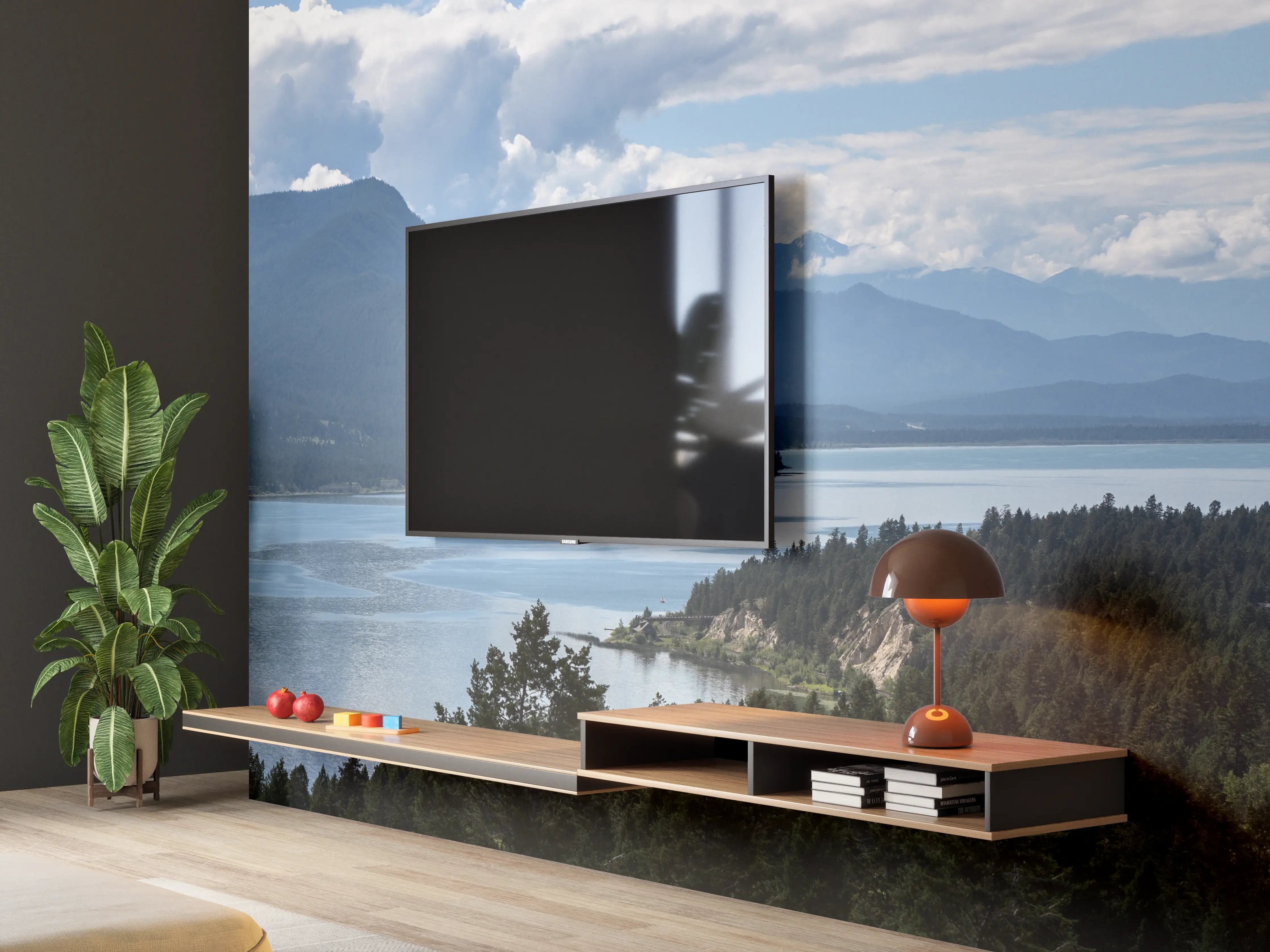 Wandverkleidung Wohnzimmer - Morgennebel über den Gipfeln des Fairmont Ridge