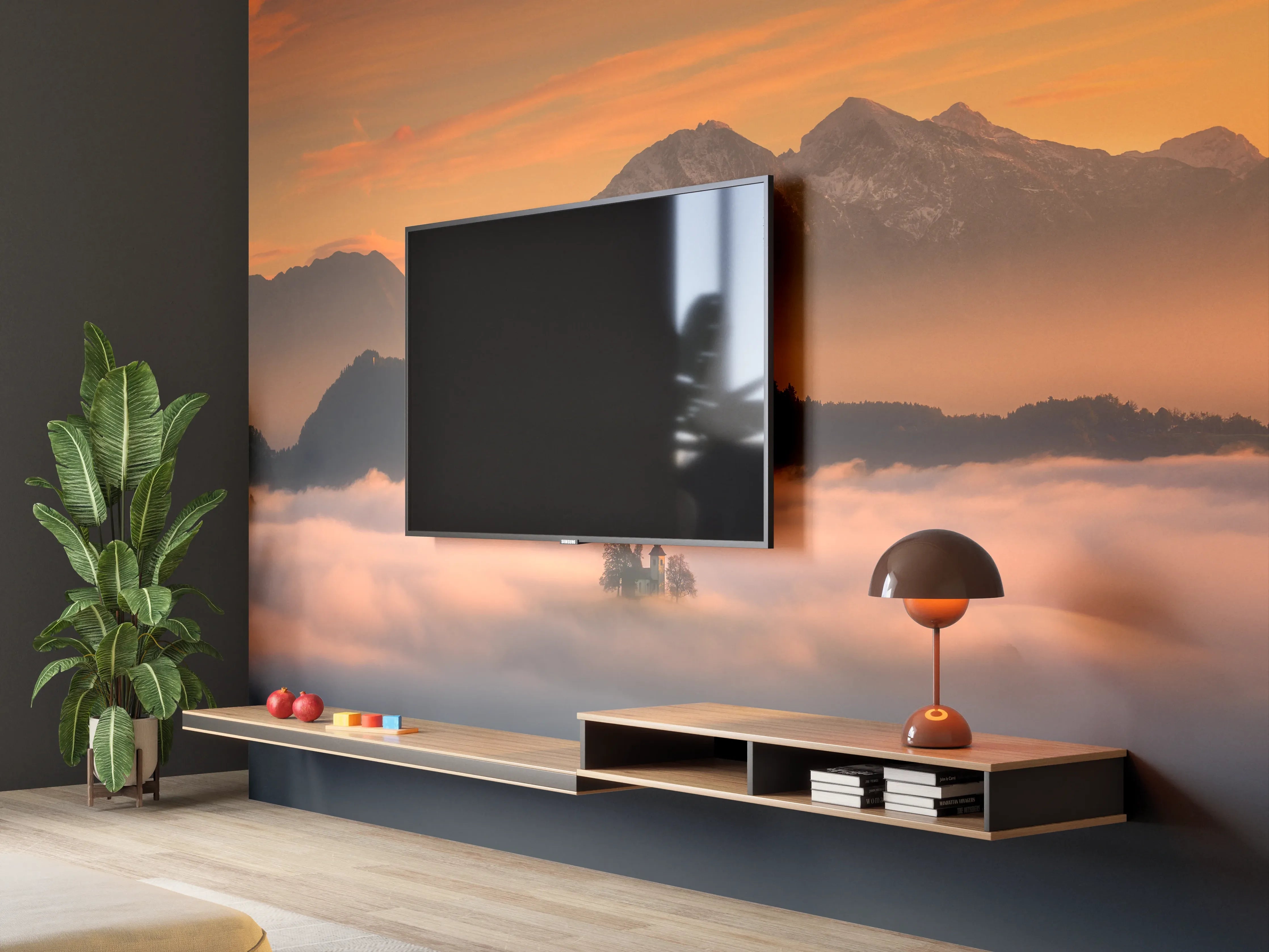 Wandverkleidung Wohnzimmer - Morgenstimmung in den Bergen