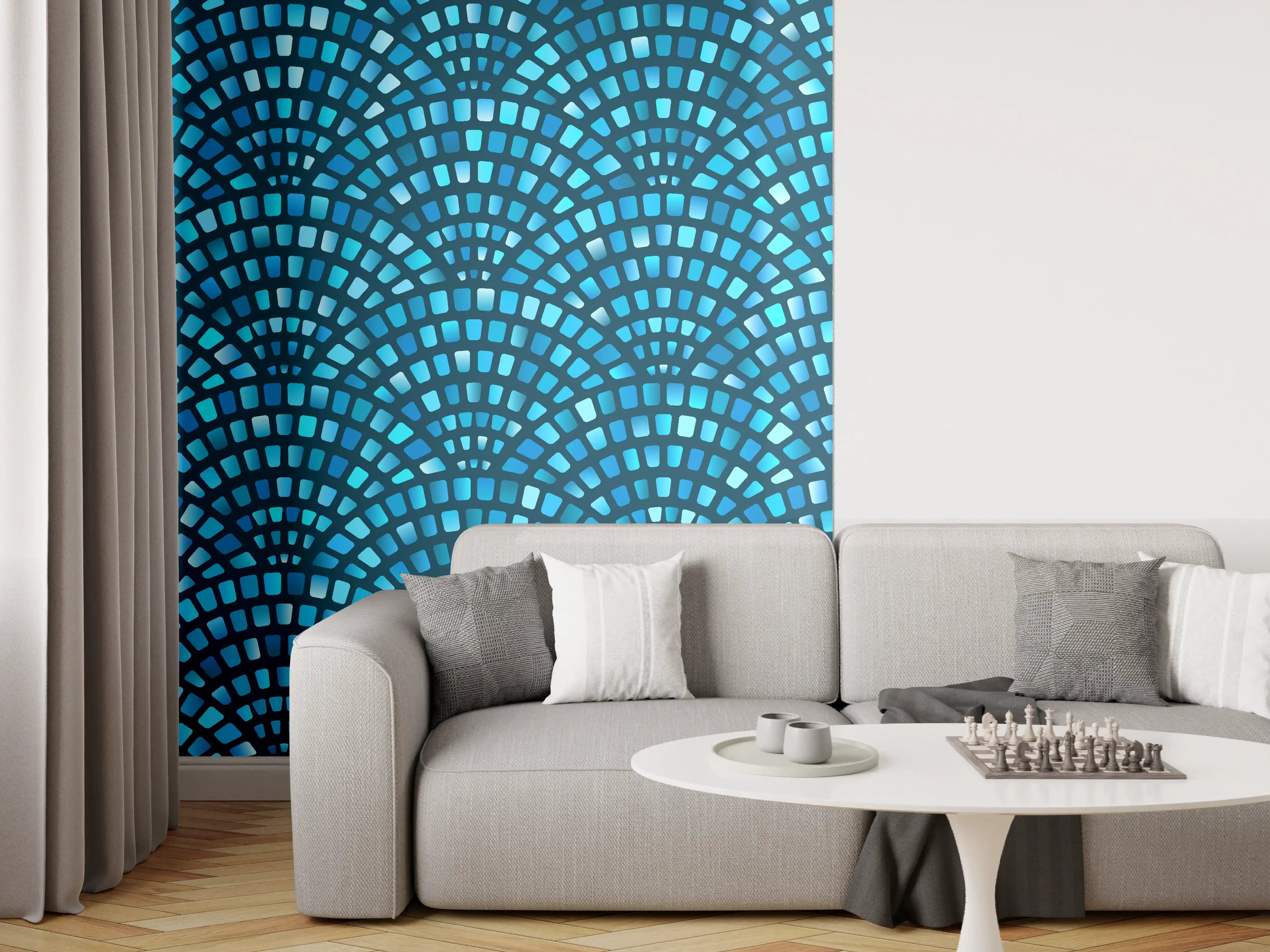 Wandverkleidung Wohnzimmer - Mosaikartige blaue Mustervorlage