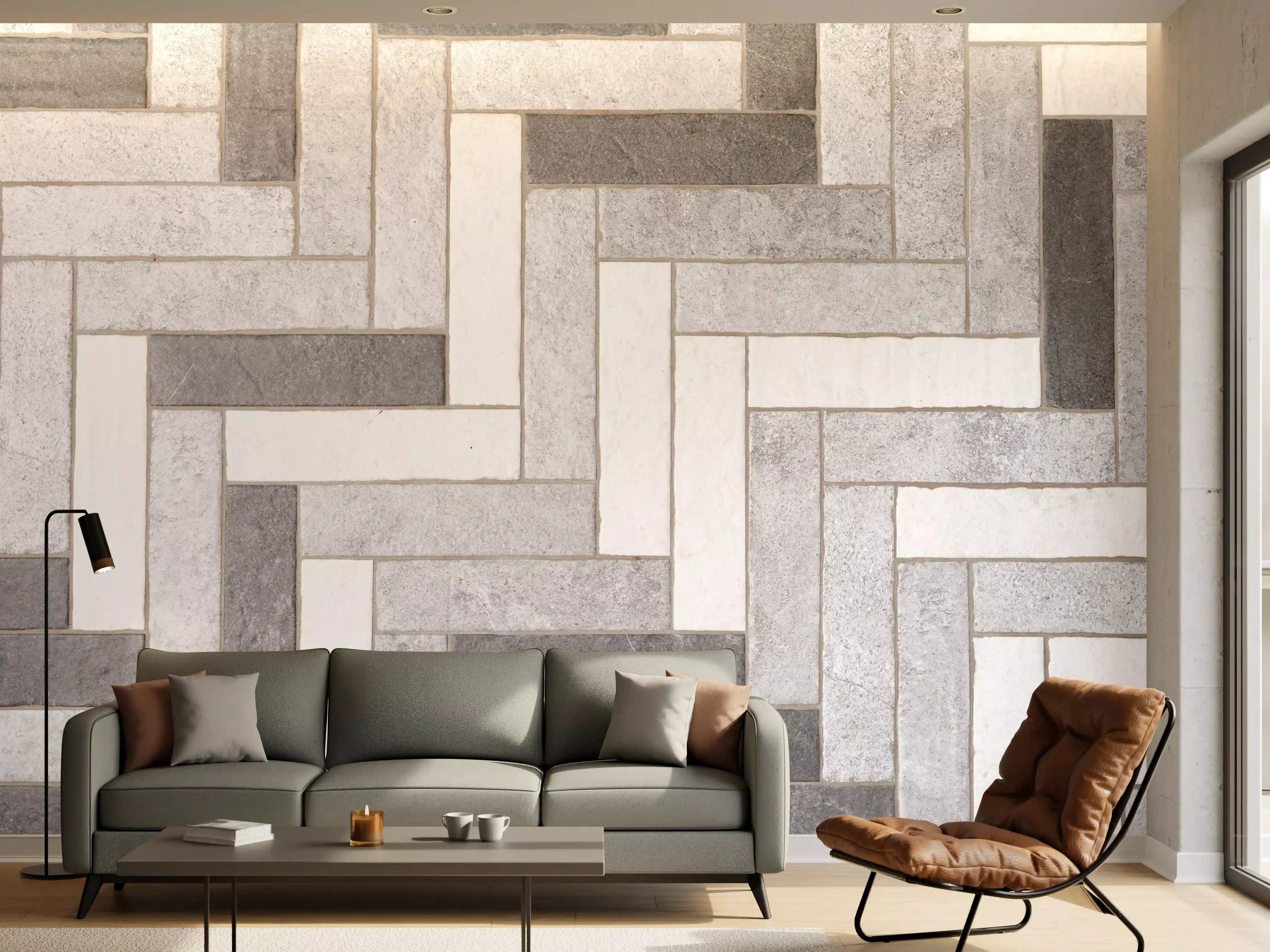 Wandverkleidung Wohnzimmer - Mosaikbodenfliesen in Rechtecken