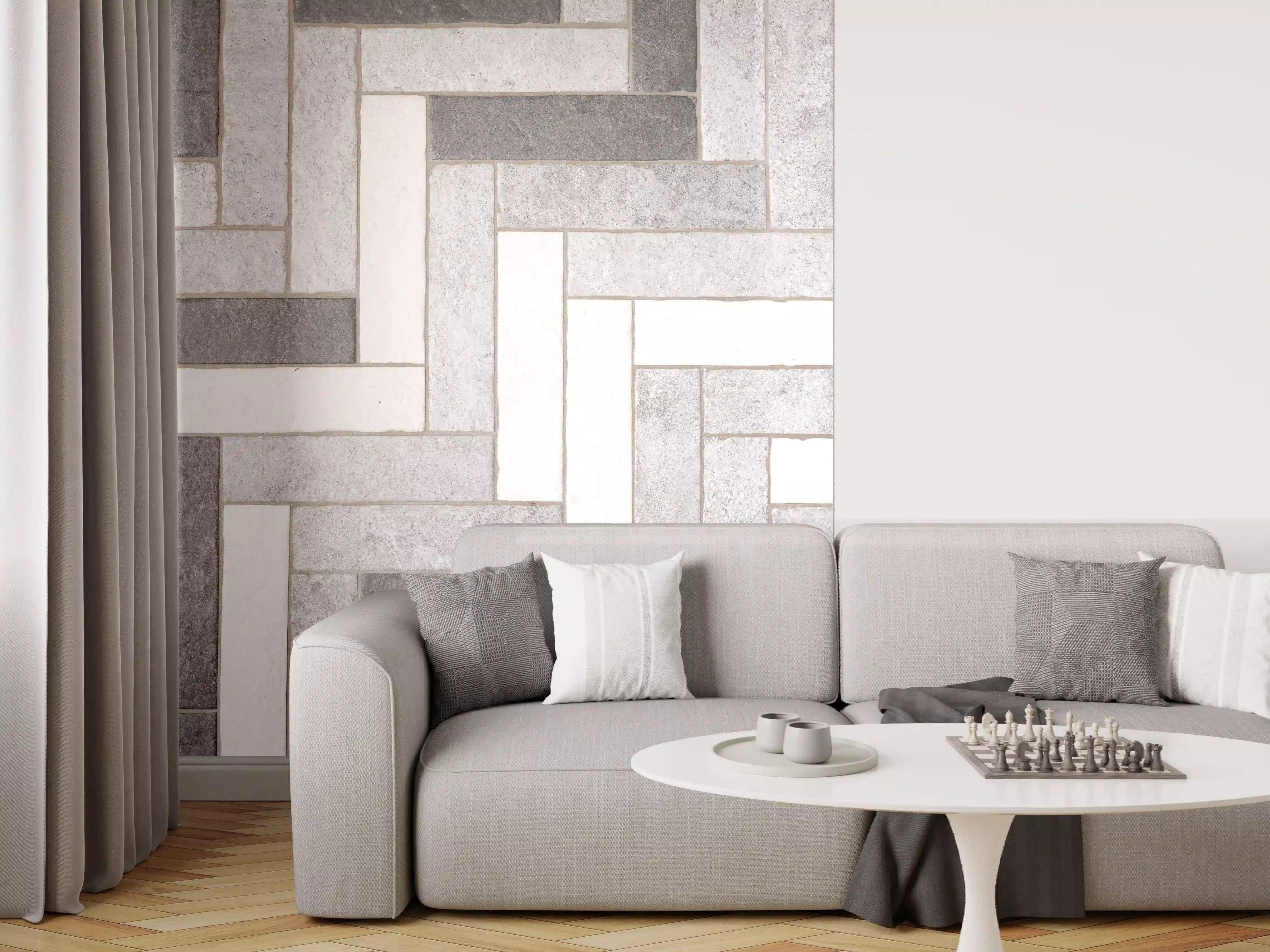 Wandverkleidung Wohnzimmer - Mosaikbodenfliesen in Rechtecken