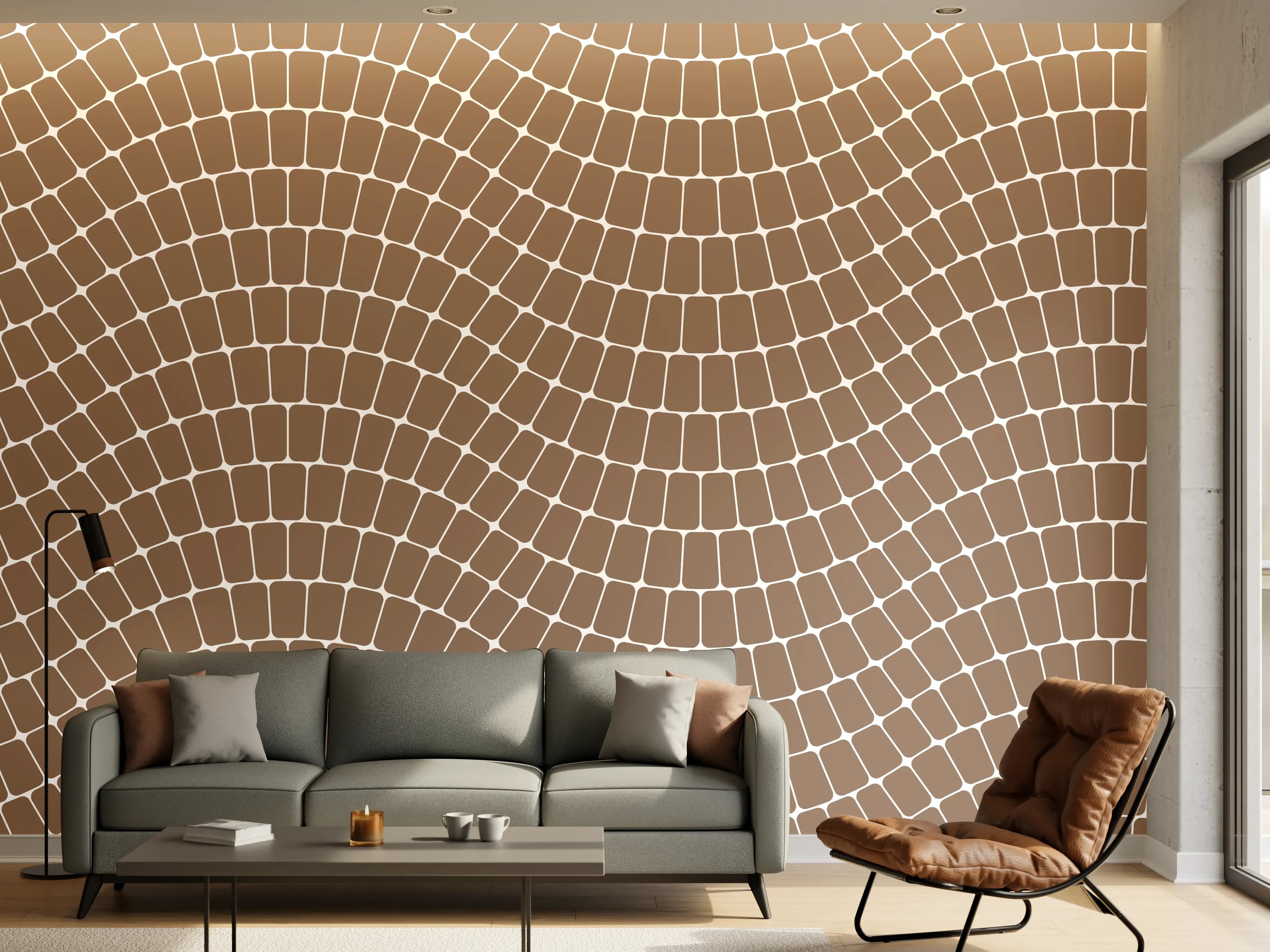 Wandverkleidung Wohnzimmer - Mosaikmuster in Brauntönen