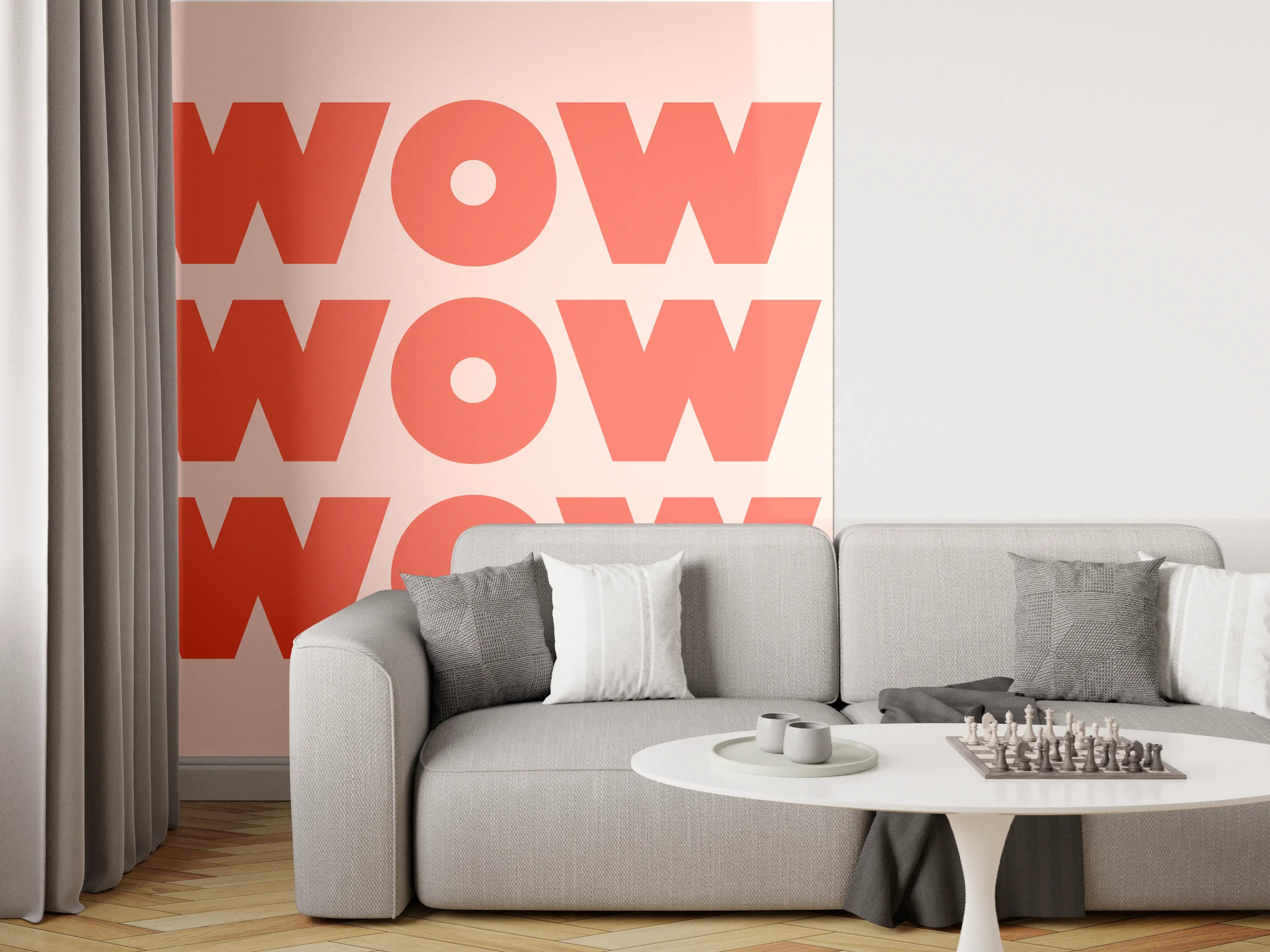 Wandverkleidung Wohnzimmer - Motivationaler 'WOW' Typografie-Print