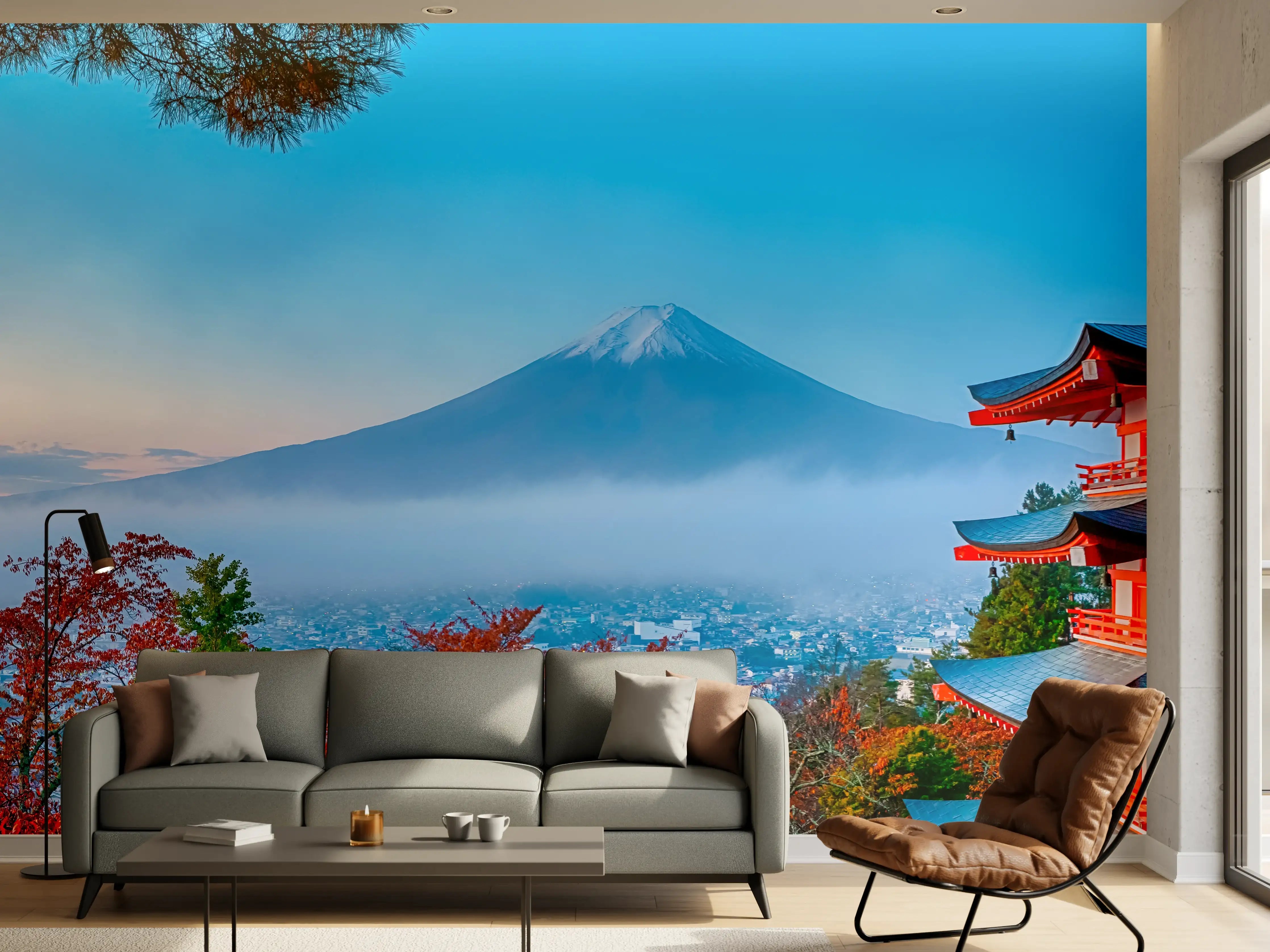 Wandverkleidung Wohnzimmer - Mount Fuji mit Pagode im Herbst