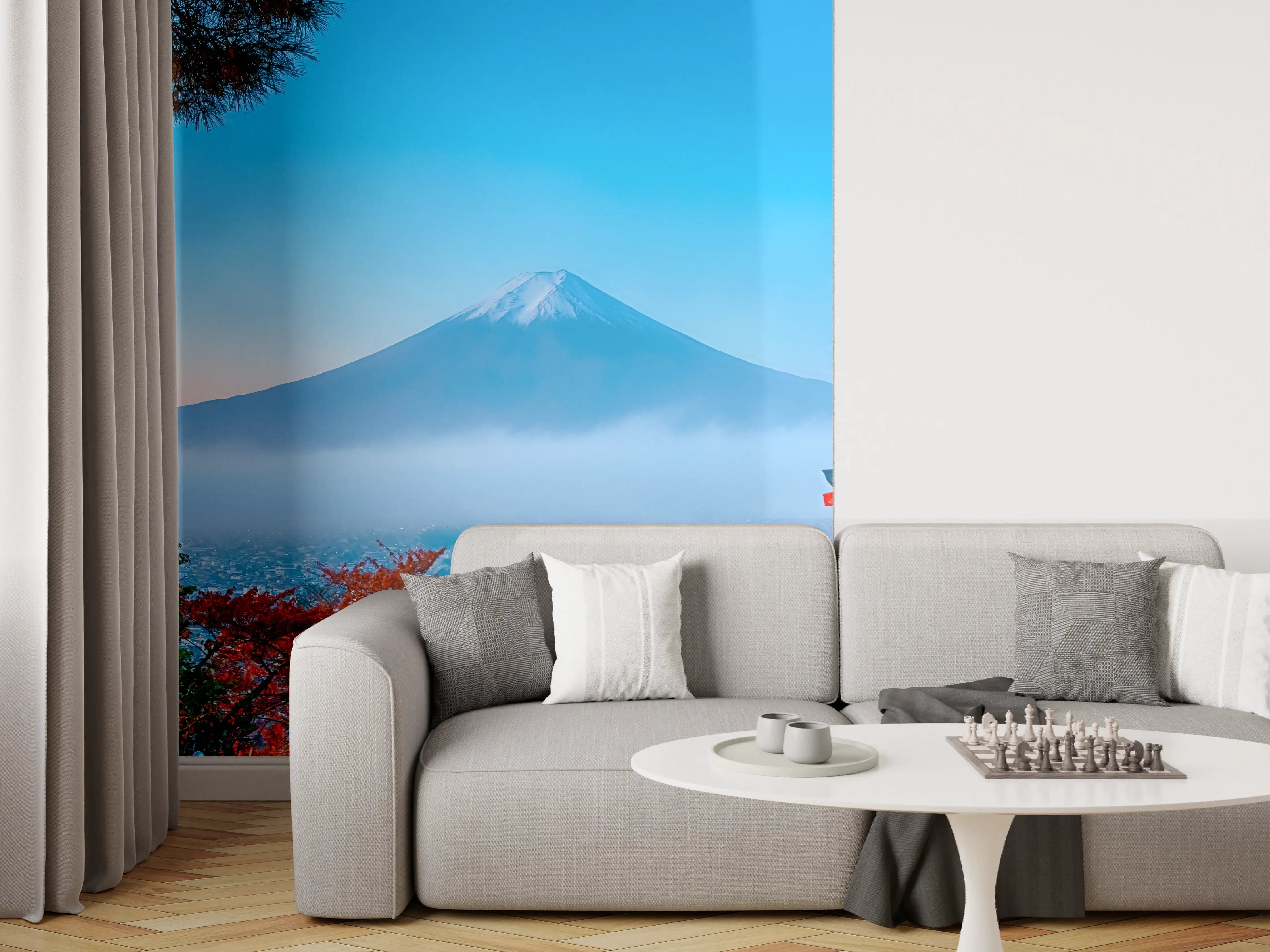 Wandverkleidung Wohnzimmer - Mount Fuji mit Pagode im Herbst